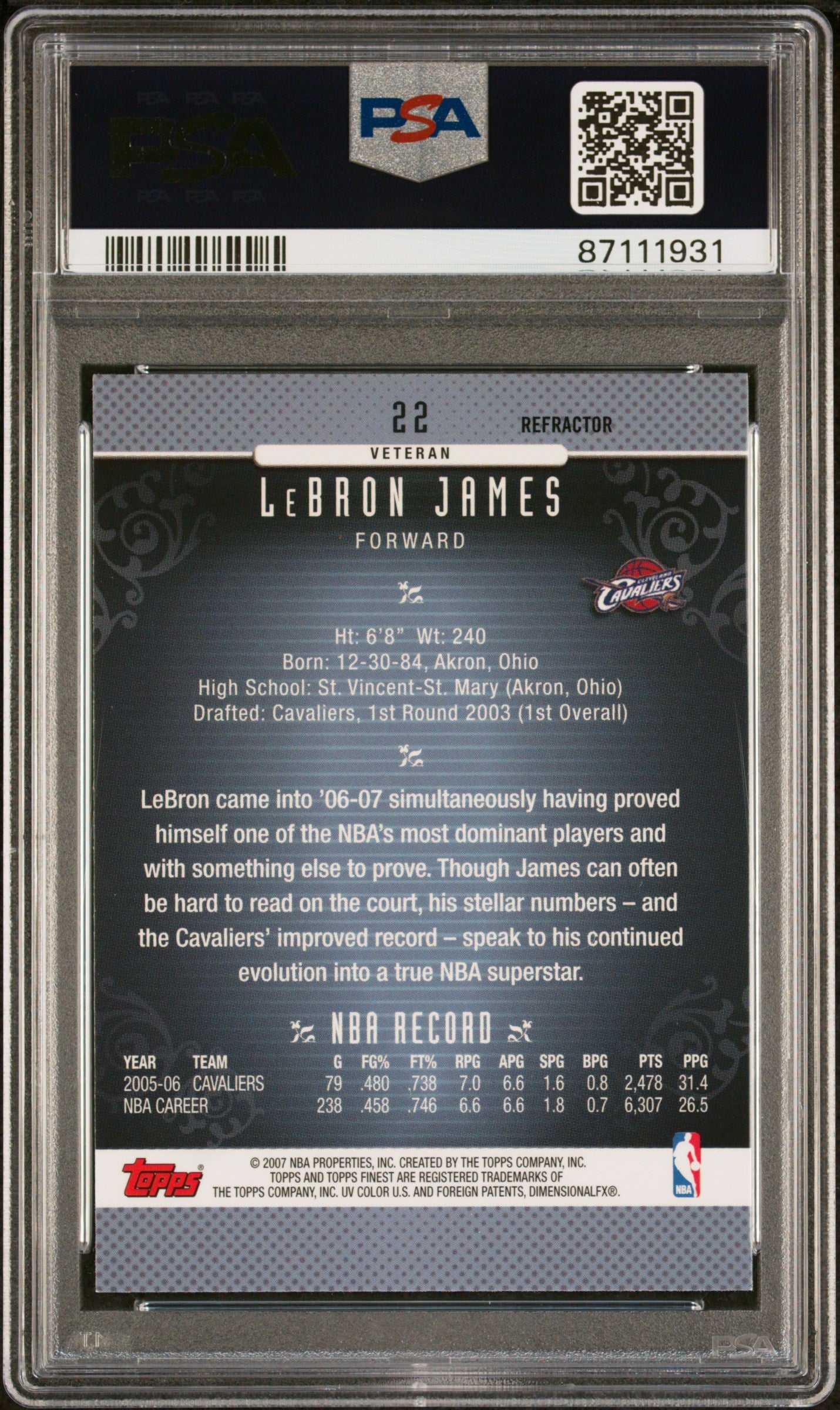 2006 Finest LeBron James Refractor #22 PSA 10 - Graded Sports Cards