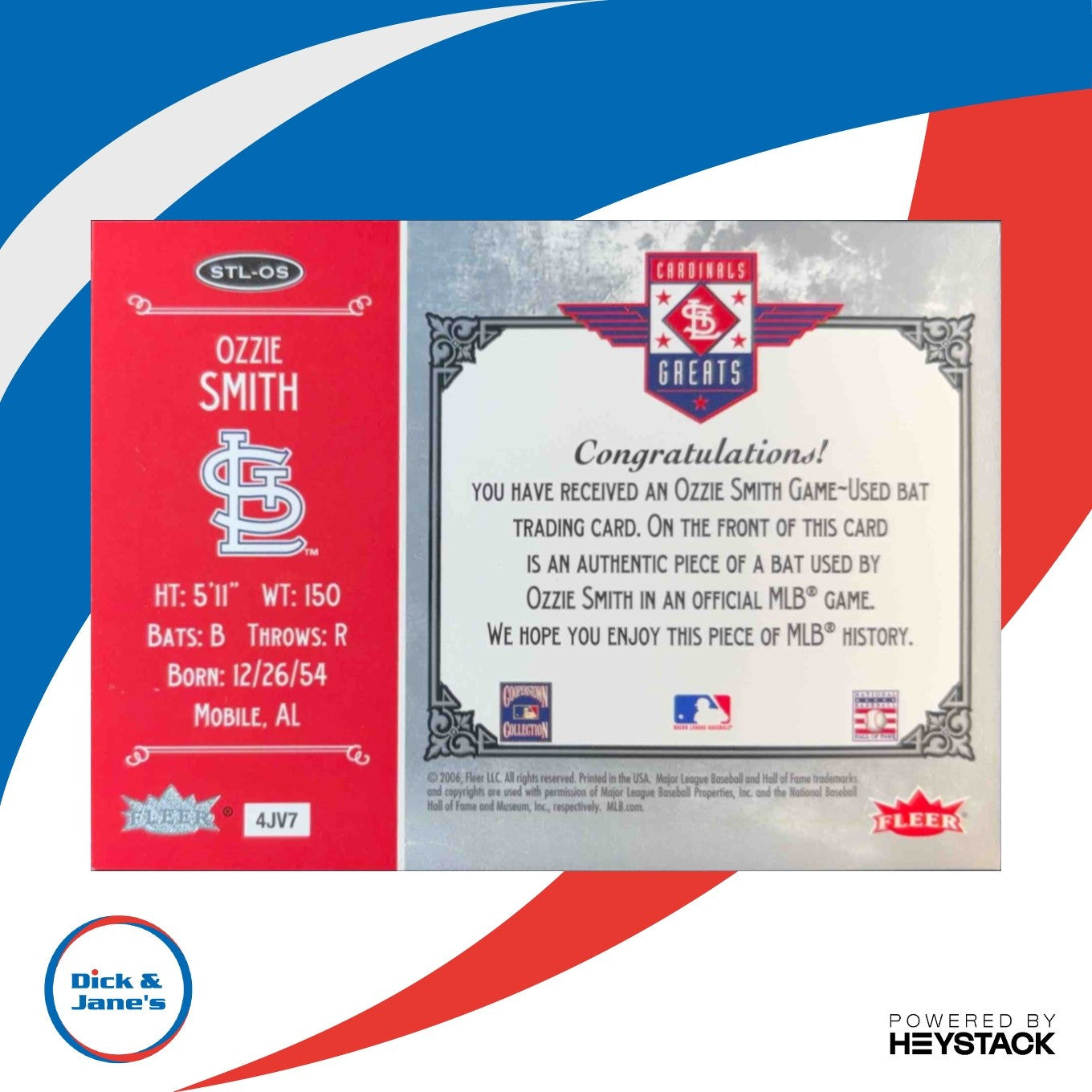 2006 Greats of the Game Cardinals Greats Memorabilia #OS Ozzie Smith Bat - Sports Cards