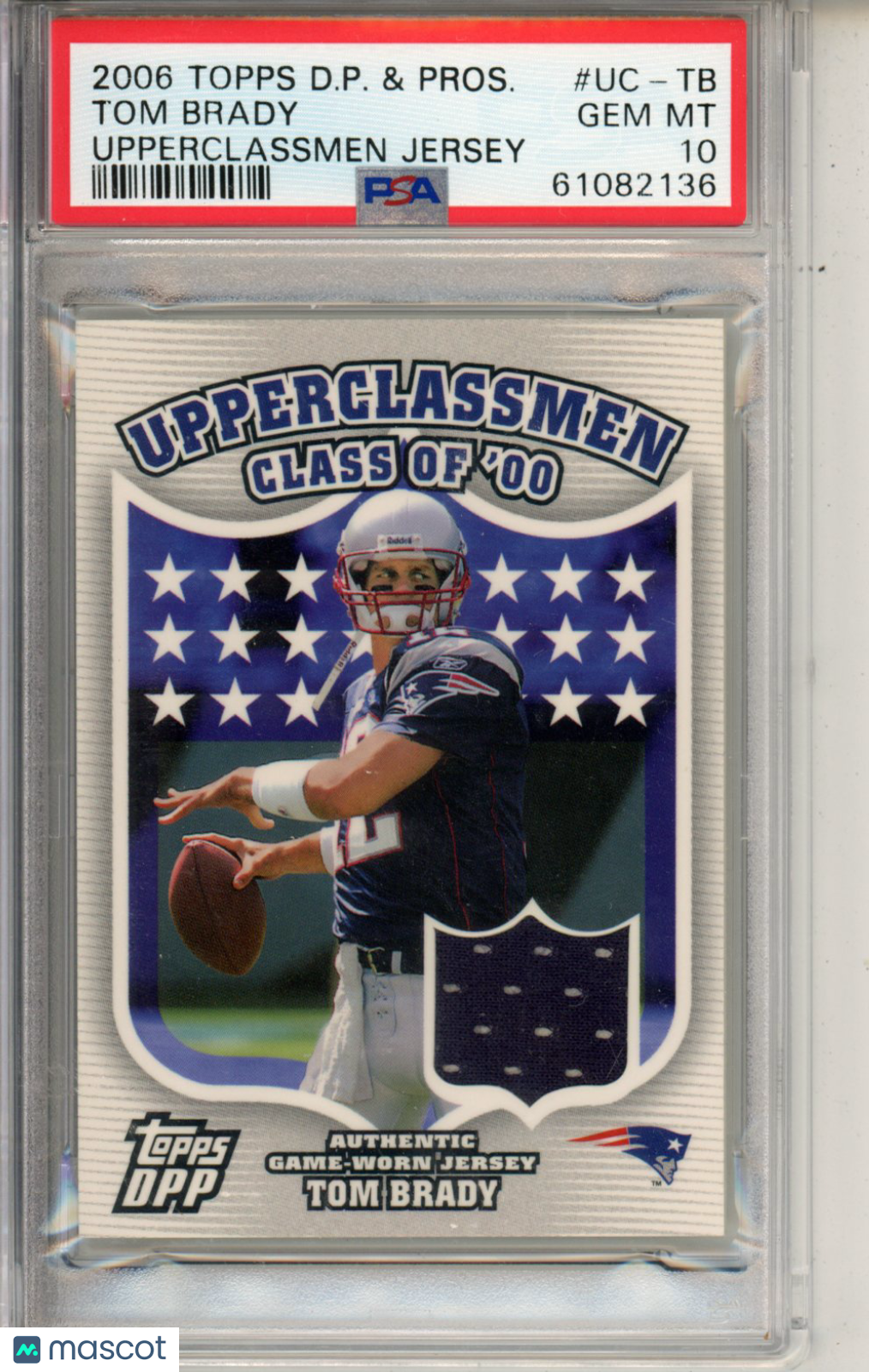 2006 Topps Draft Picks Prospects Upperclassmen Game Used Jersey Tom Brady PSA 10 Graded Sports Cards