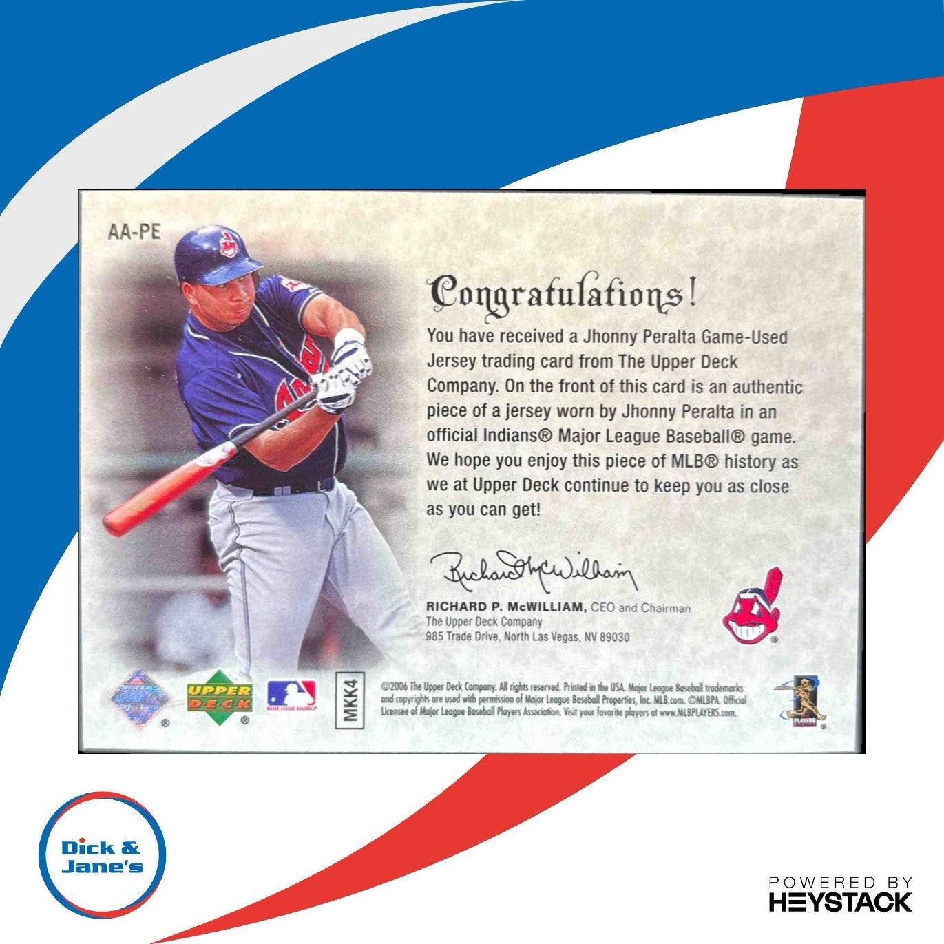 2006 Upper Deck Artifacts Jhonny Peralta Awesome Jumbos /45 #AA-PE MEM - Sports Cards