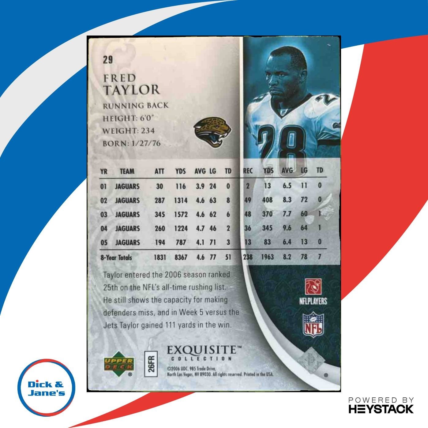 2006 Upper Deck Exquisite Collection Fred Taylor /150 #29 Jaguars - Sports Cards
