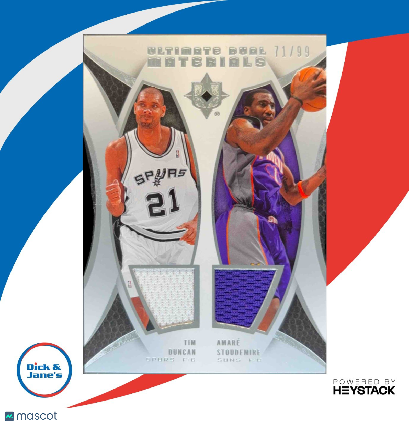2007-08 Ultimate Collection Tim Duncan Amare Stoudemire Dual Materials /99 Spurs - Sports Cards