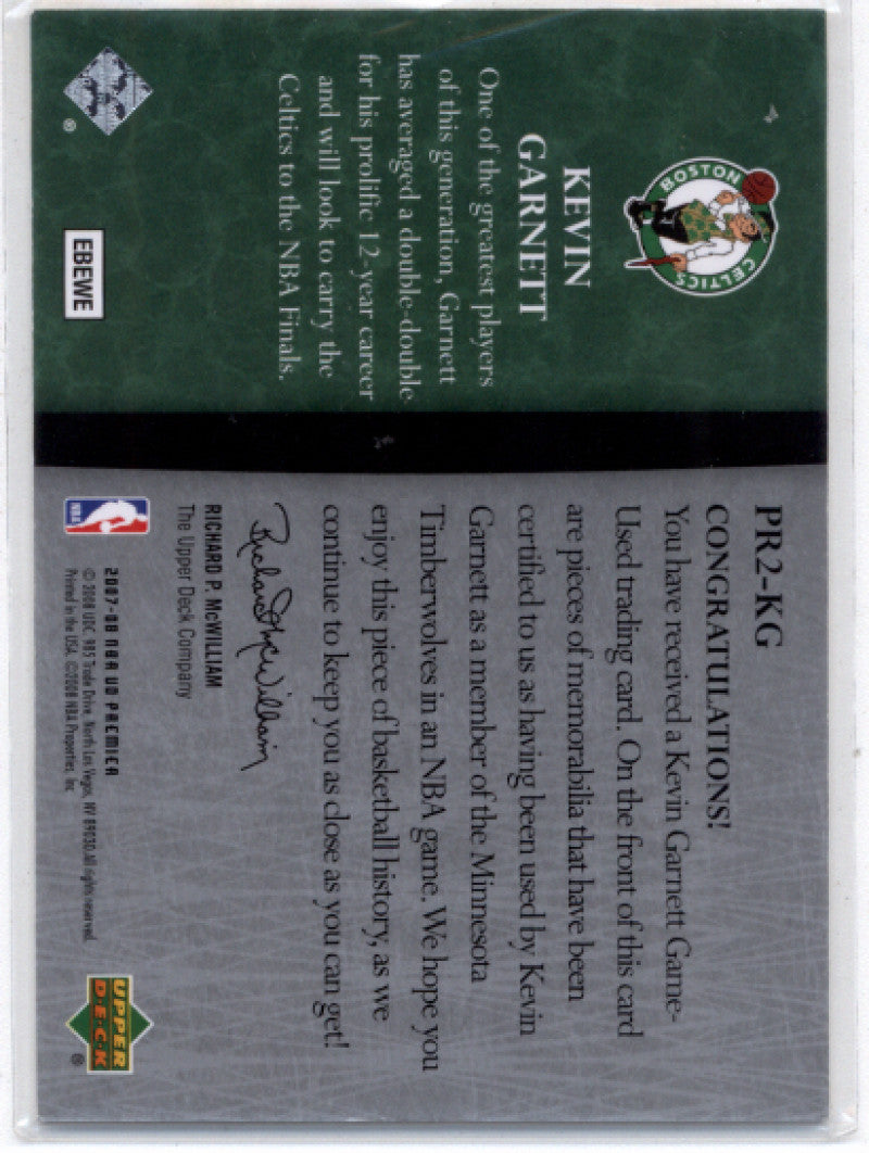 2007-08 Upper Deck Premier Remnants Quad #PR2-KG Kevin Garnett - Celtics /95 - Sports Cards