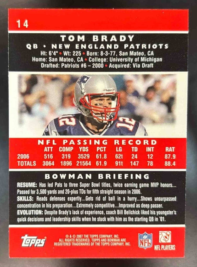2007 Bowman Tom Brady #14 New England Patriots - Sports Cards
