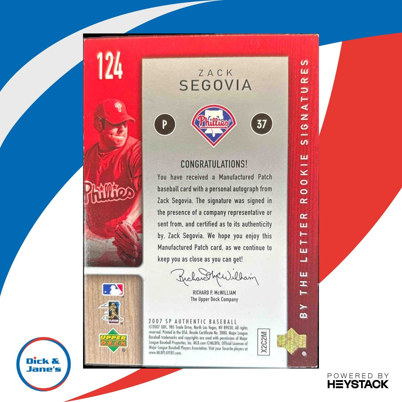2007 SP Authentic Zack Segovia 18/50 #124 Auto RC Letter I Phillies - Sports Cards