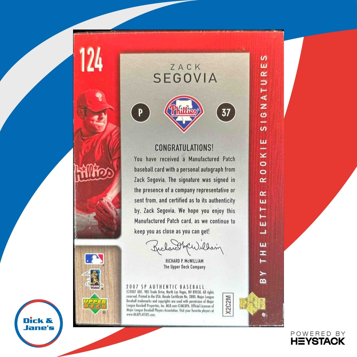 2007 SP Authentic Zack Segovia 25/50#124 Auto RC Letter S Phillies - Sports Cards