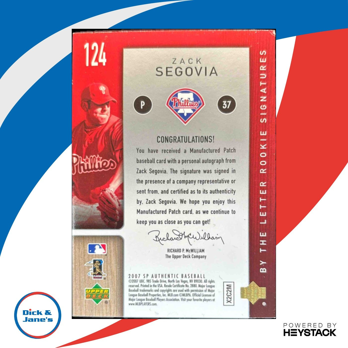 2007 SP Authentic Zack Segovia 28/75 #124 Auto RC Letter E Phillies - Sports Cards