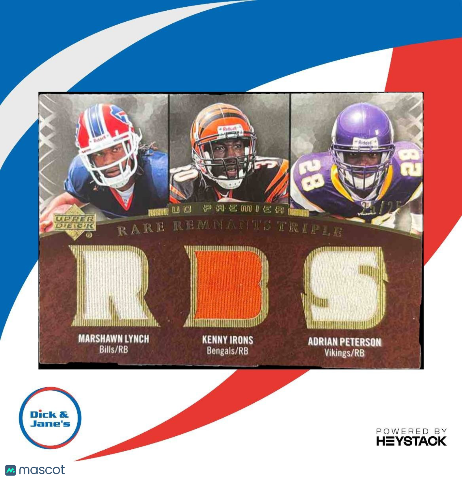2007 UD Premier Adrian Peterson Marshawn Lynch Irons Remnants Triple Patch /25 - Sports Cards