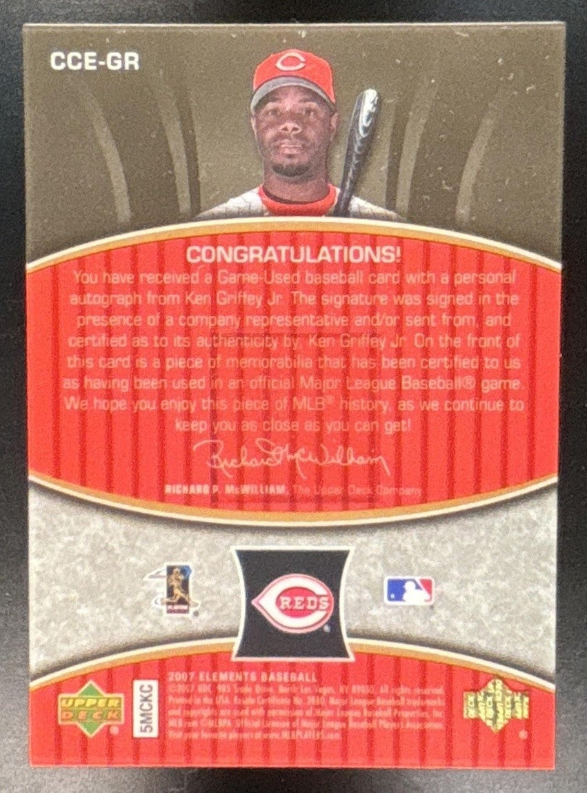 2007 Upper Deck Elements Ken Griffey Jr. Clear Cut Patch Auto /350 MEM Reds - Sports Cards