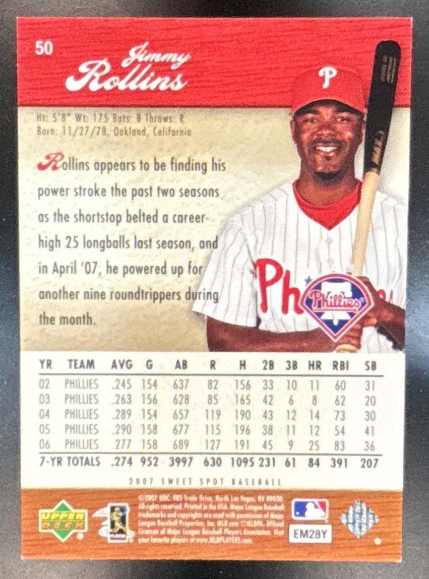 2007 Upper Deck Sweet Spot Jimmy Rollins /850 #50 Philadelphia Phillies - Sports Cards