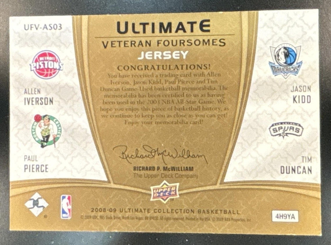 2008-09 UD Ultimate Collection Allen Iverson Tim Duncan Pierce / Kidd /Quad /50 - Sports Cards