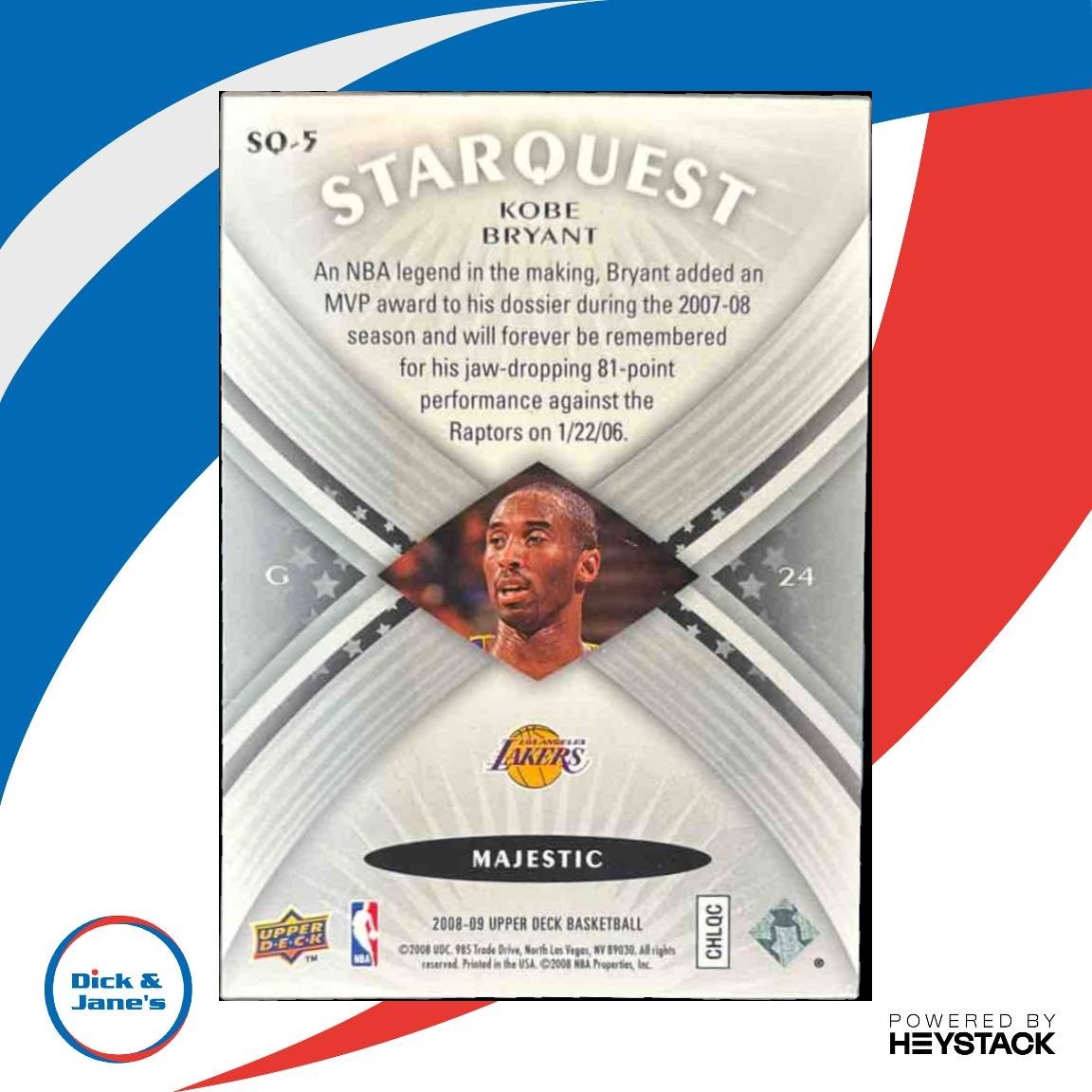 2008-09 Upper Deck Kobe Bryant StarQuest Majestic Black #SQ-5 Los Angeles Lakers - Sports Cards
