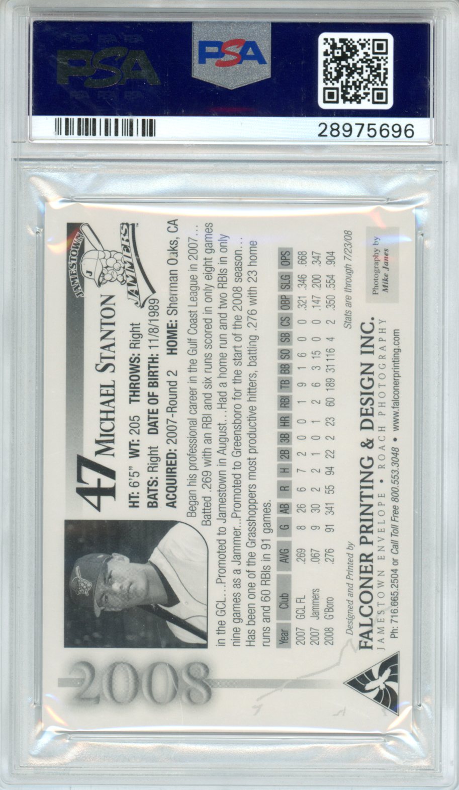 2008 Jamestown Jammers Team Set Michael Stanton PSA 10 - Graded Sports Cards
