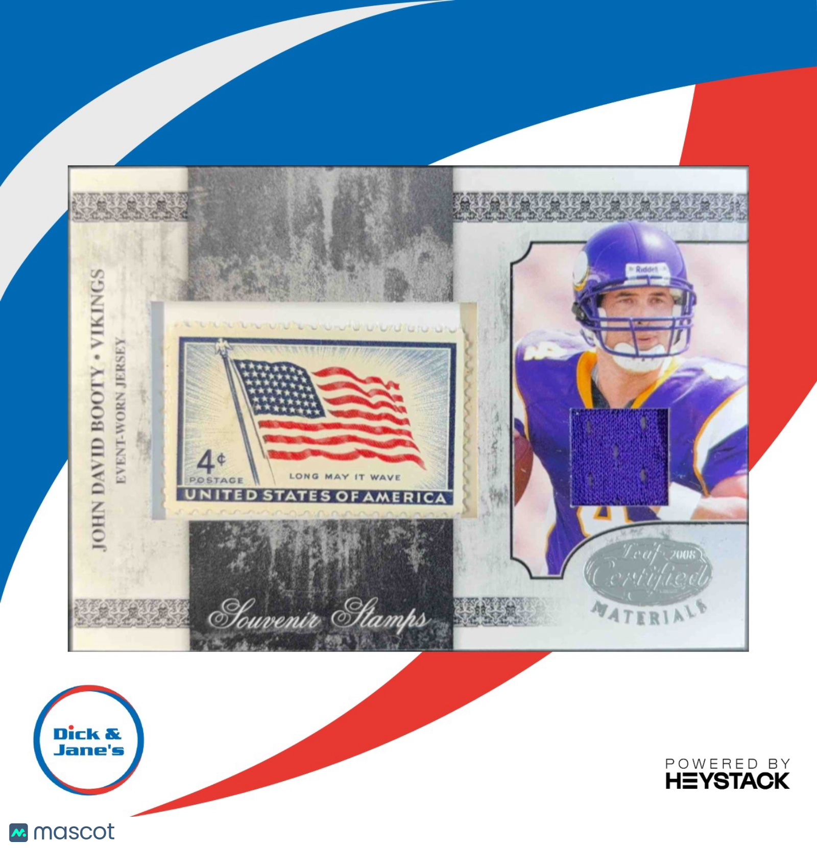 2008 Leaf Certified Materials John David Booty Souvenir Stamps USA Flag #d 01/10 - Sports Cards