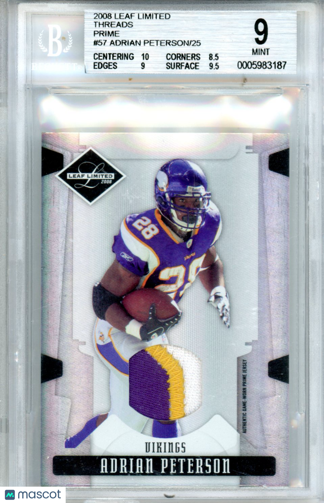2008 Leaf Limited Threads Prime Adrian Peterson /25 #57 BGS 9 - Graded Sports Cards