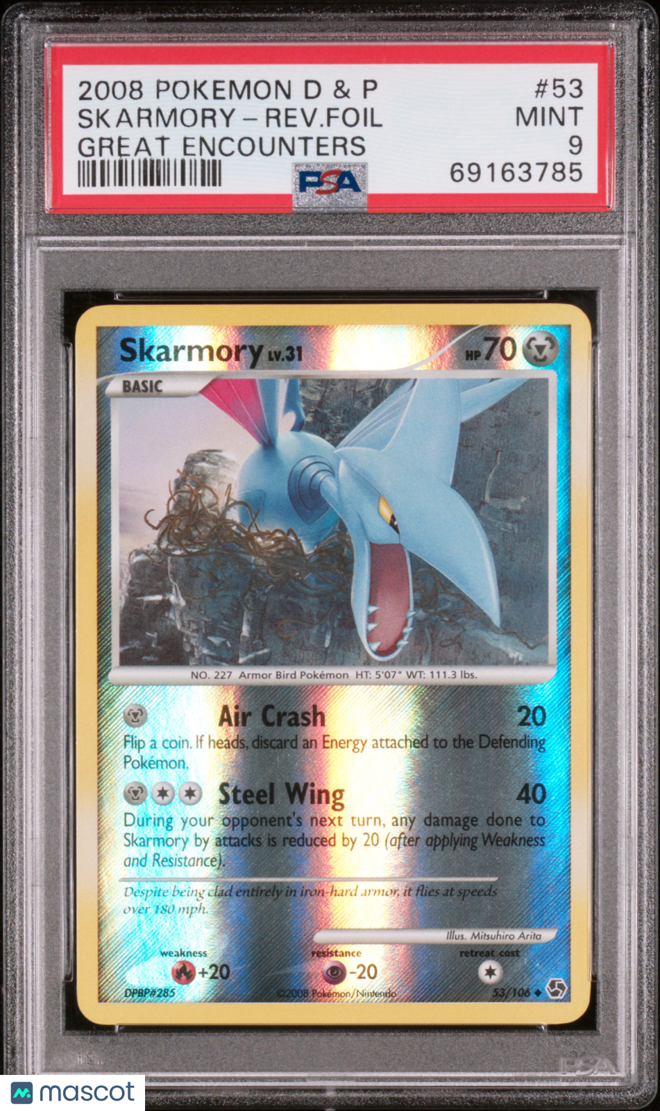 2008 Pokemon Diamond & Pearl Skarmory-Rev. Foil #53 Great Encounters PSA 9 - Graded TCG/CCG