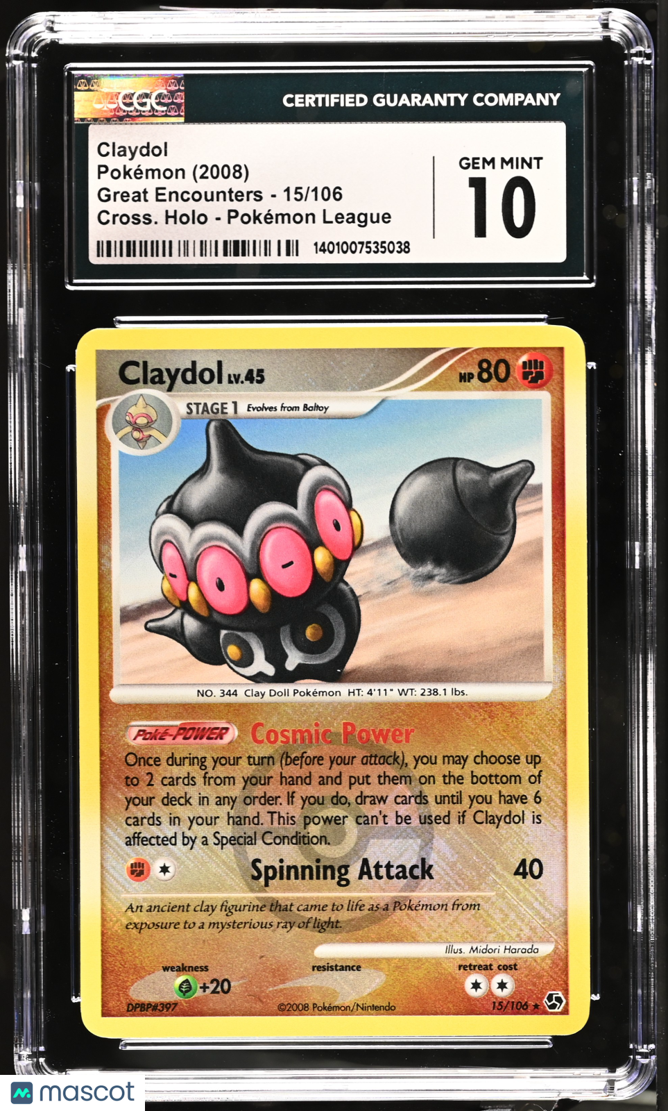 2008 Pokemon Great Encounters Claydol #15/106 CGC 10 GEM MINT - Graded TCG/CCG
