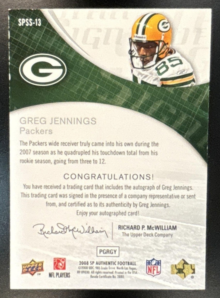 2008 SP Authentic Greg Jennings Star Signatures #SPSS-13 Auto Green Bay Packers - Sports Cards