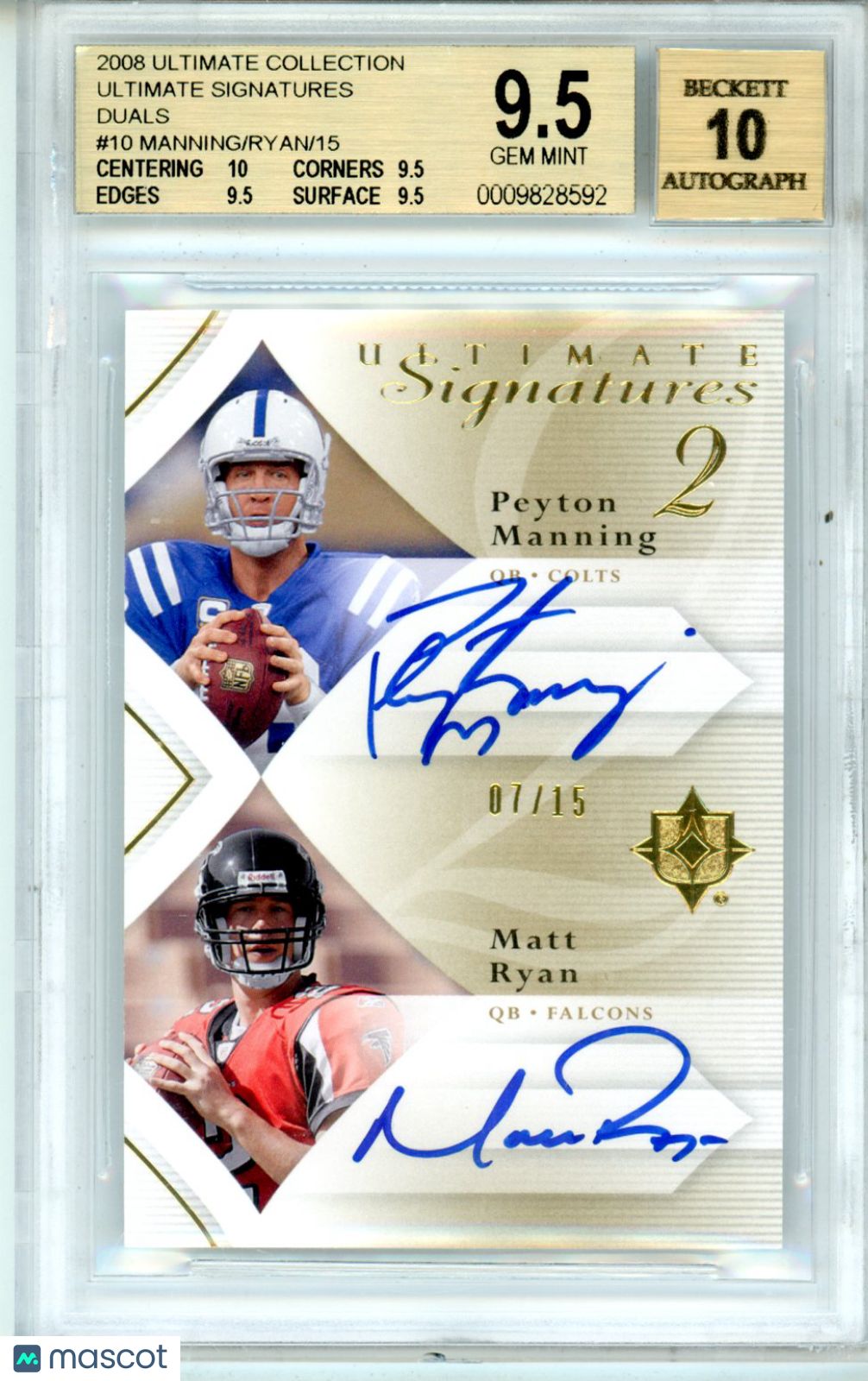 2008 Ultimate Collection Ultimate Signs Duals Matt Ryan Peyton Manning BGS 9.5 - Graded Sports Cards