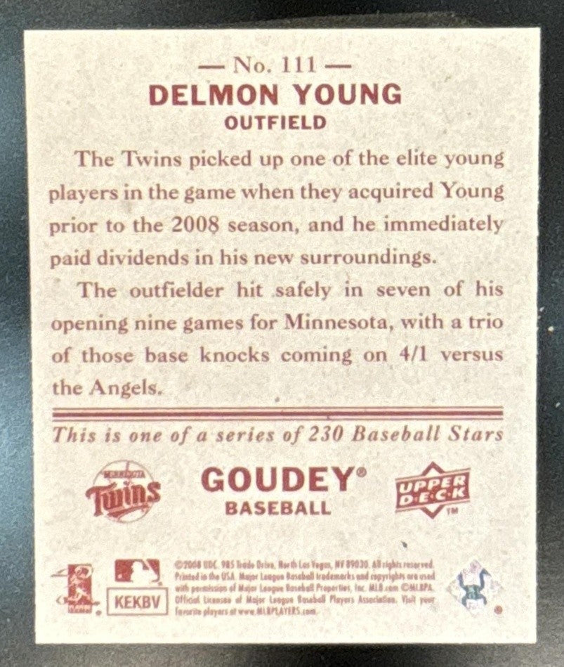 2008 Upper Deck Goudey Delmon Young Mini Red Backs #111 Minnesota Twins - Sports Cards