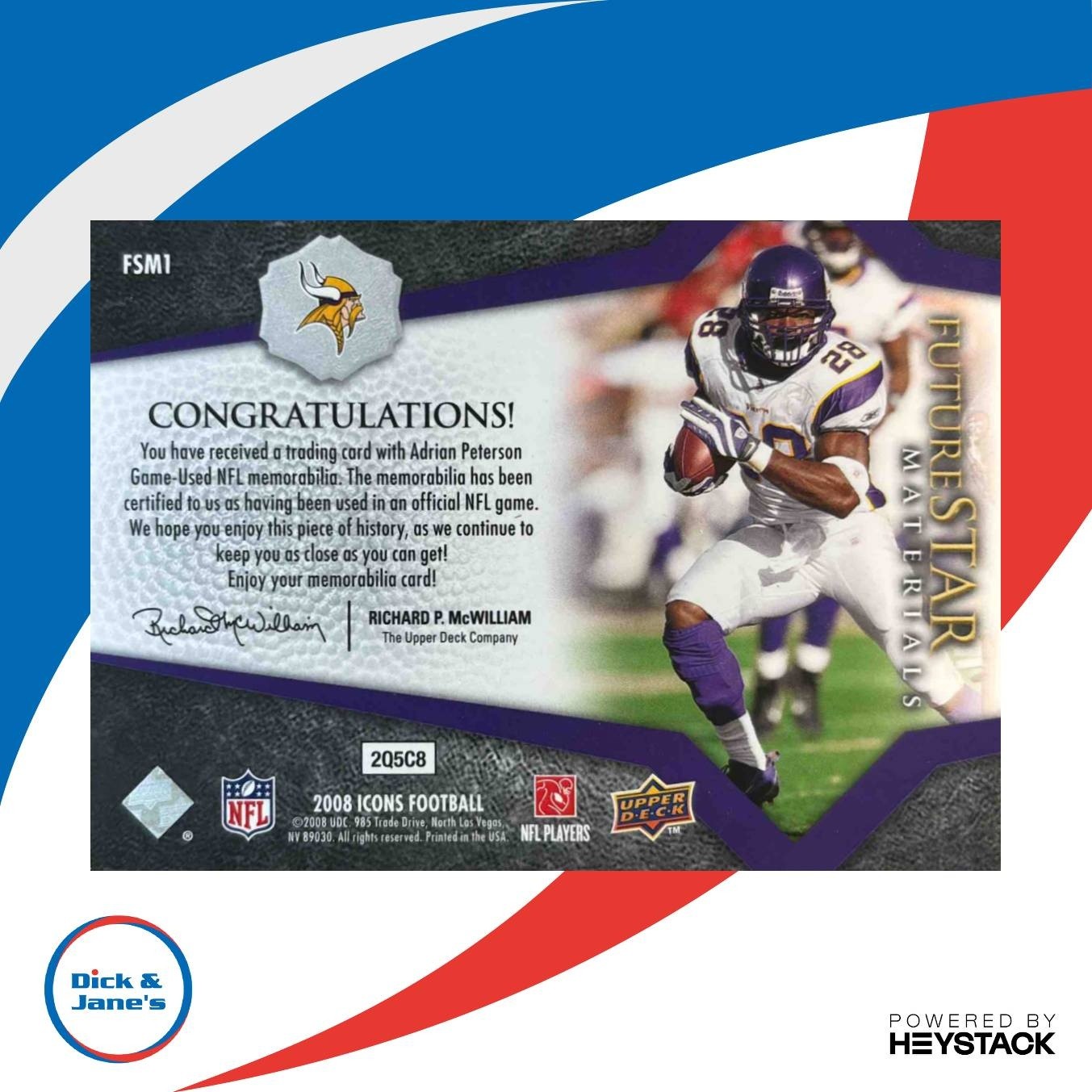 2008 Upper Deck Icons Adrian Peterson Future Stars Materials Minnesota Vikings - Sports Cards
