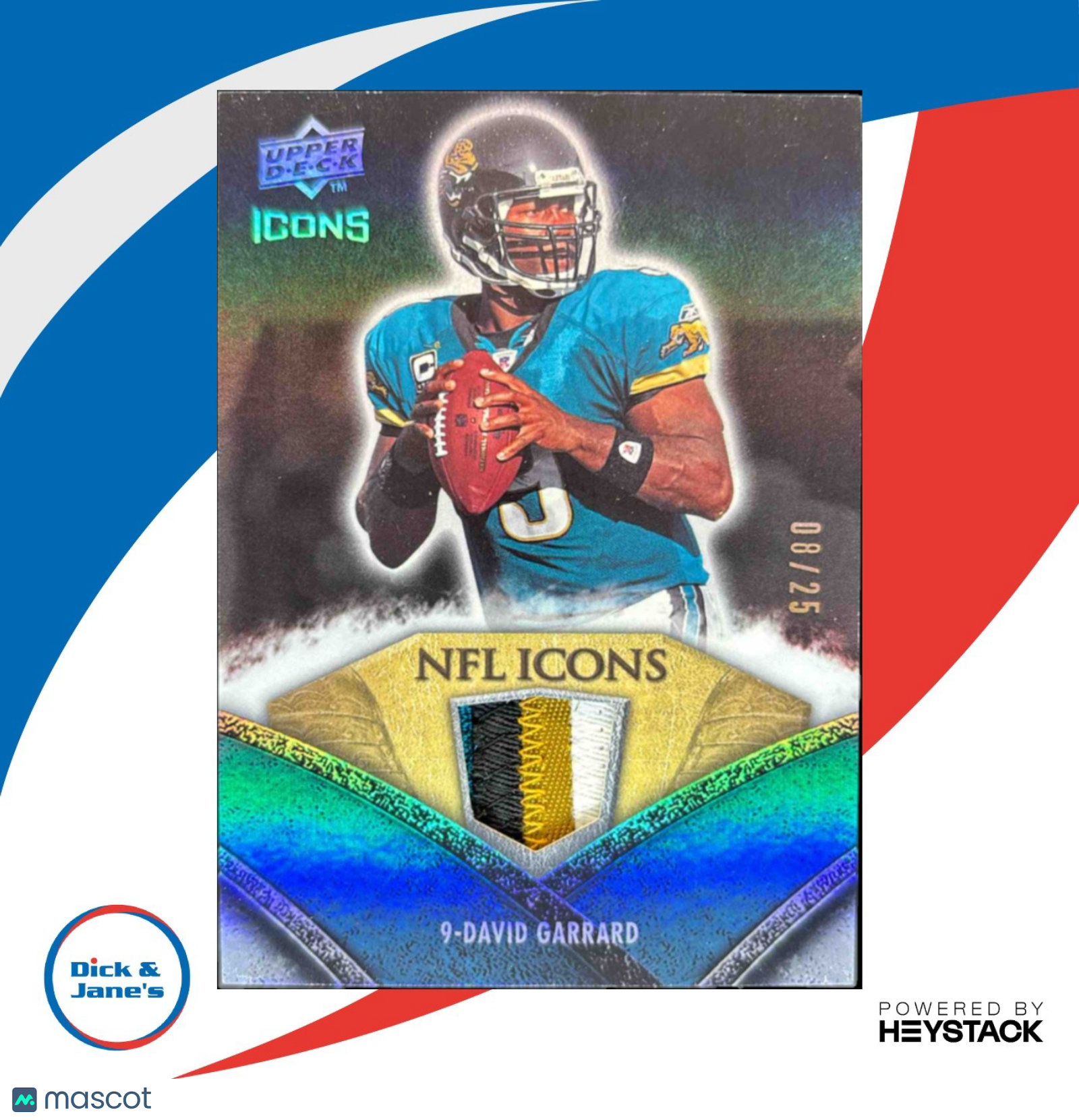 2008 Upper Deck Icons David Garrard NFL Jersey Patch /25 Jacksonville Jaguars - Sports Cards