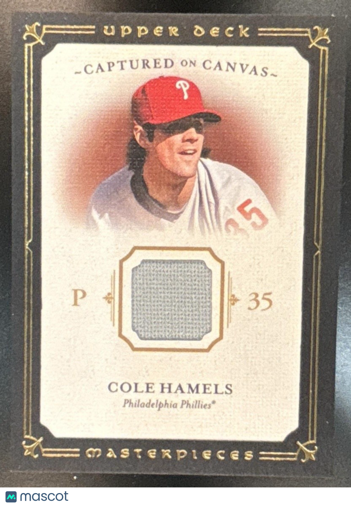 2008 Upper Deck Masterpieces Cole Hamels Captured on Canvas Patch MEM Phillies - Sports Cards