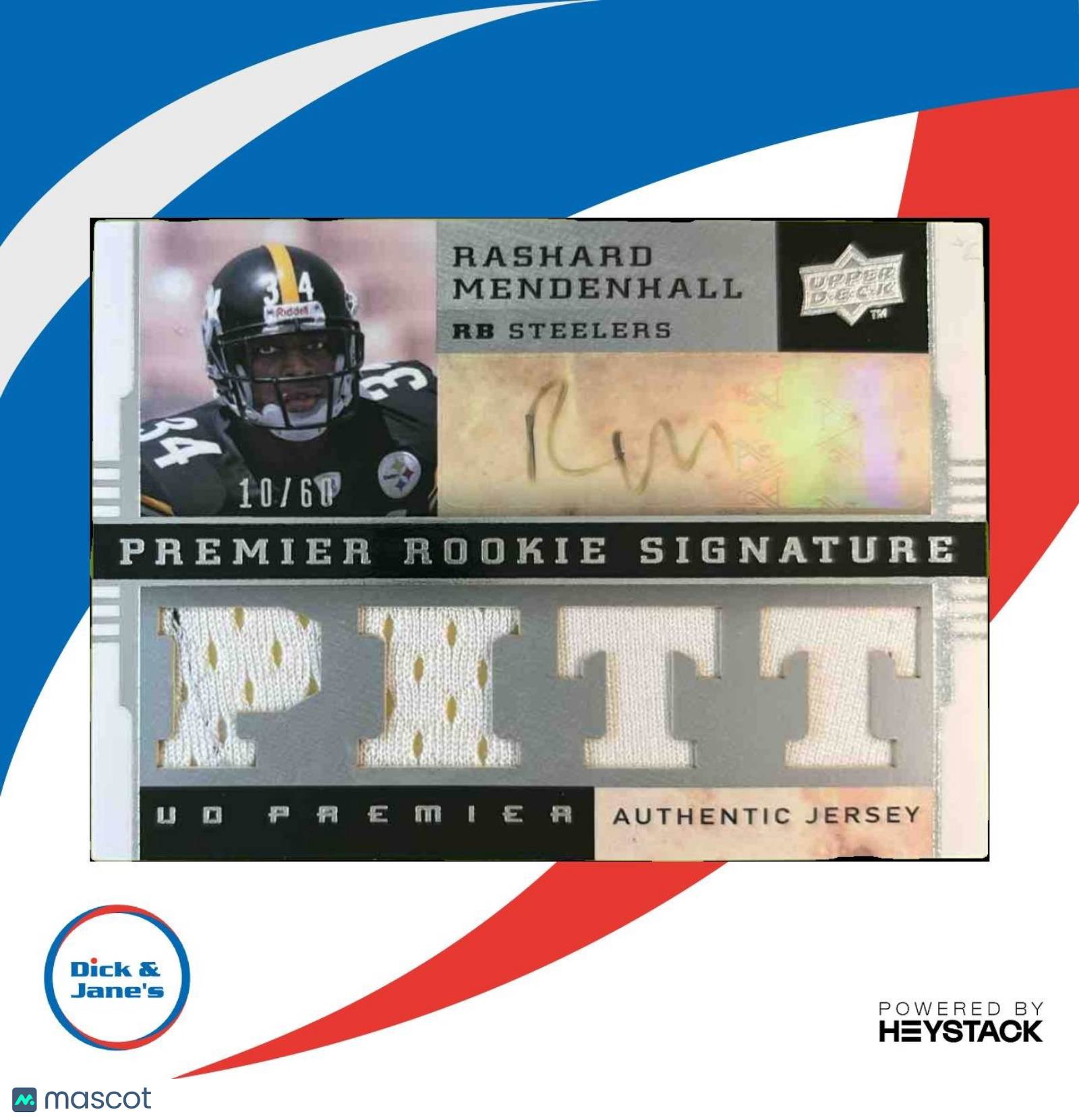 2008 Upper Deck Rashard Mendenhall Silver /60 #132 RC Auto (faded) Steelers - Sports Cards