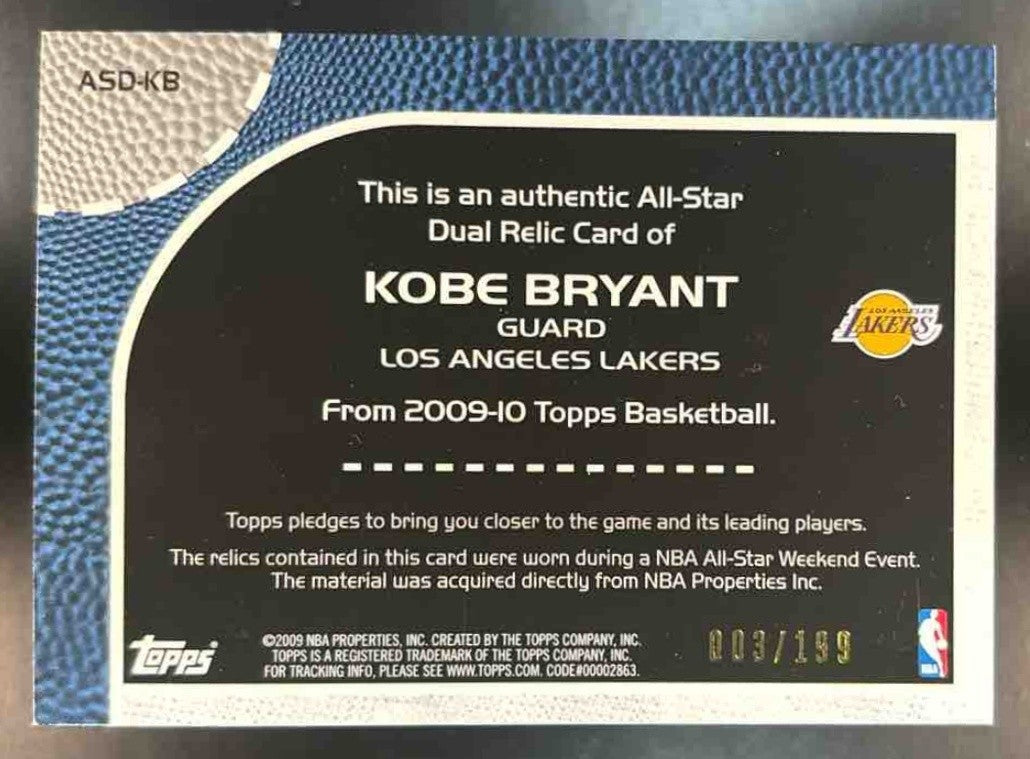 2009-10 Topps Kobe Bryant All Star Relics Dual /199 #ASD-KB Los Angeles Lakers - Sports Cards