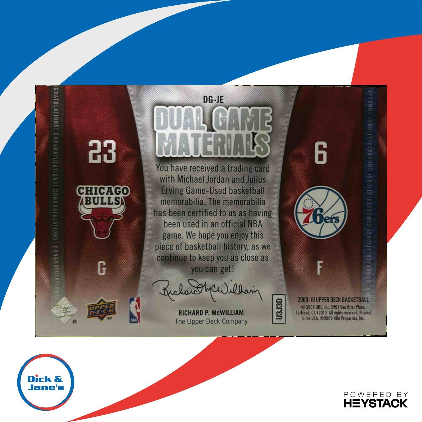 2009-10 Upper Deck Michael Jordan Julius Erving Dual Game Used Materials Bulls - Sports Cards