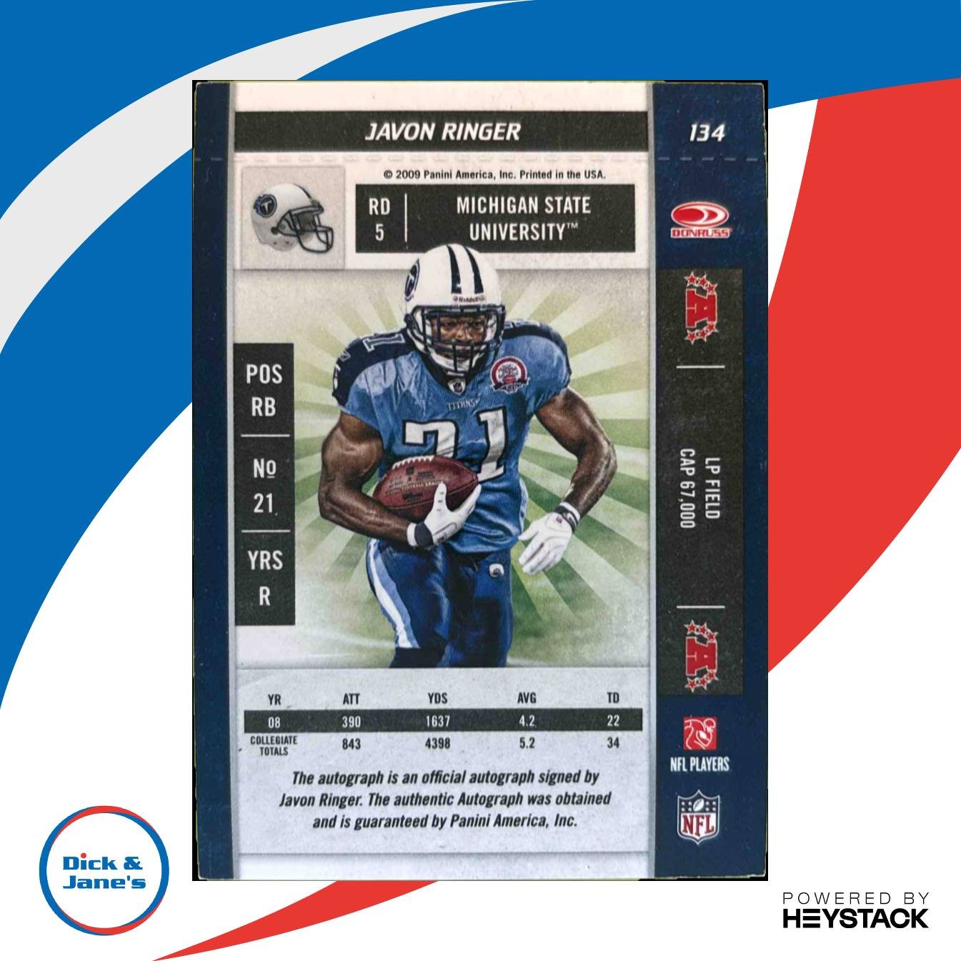 2009 Panini Playoff Contenders Javon Ringer #134 RC Auto Tennessee Titans - Sports Cards