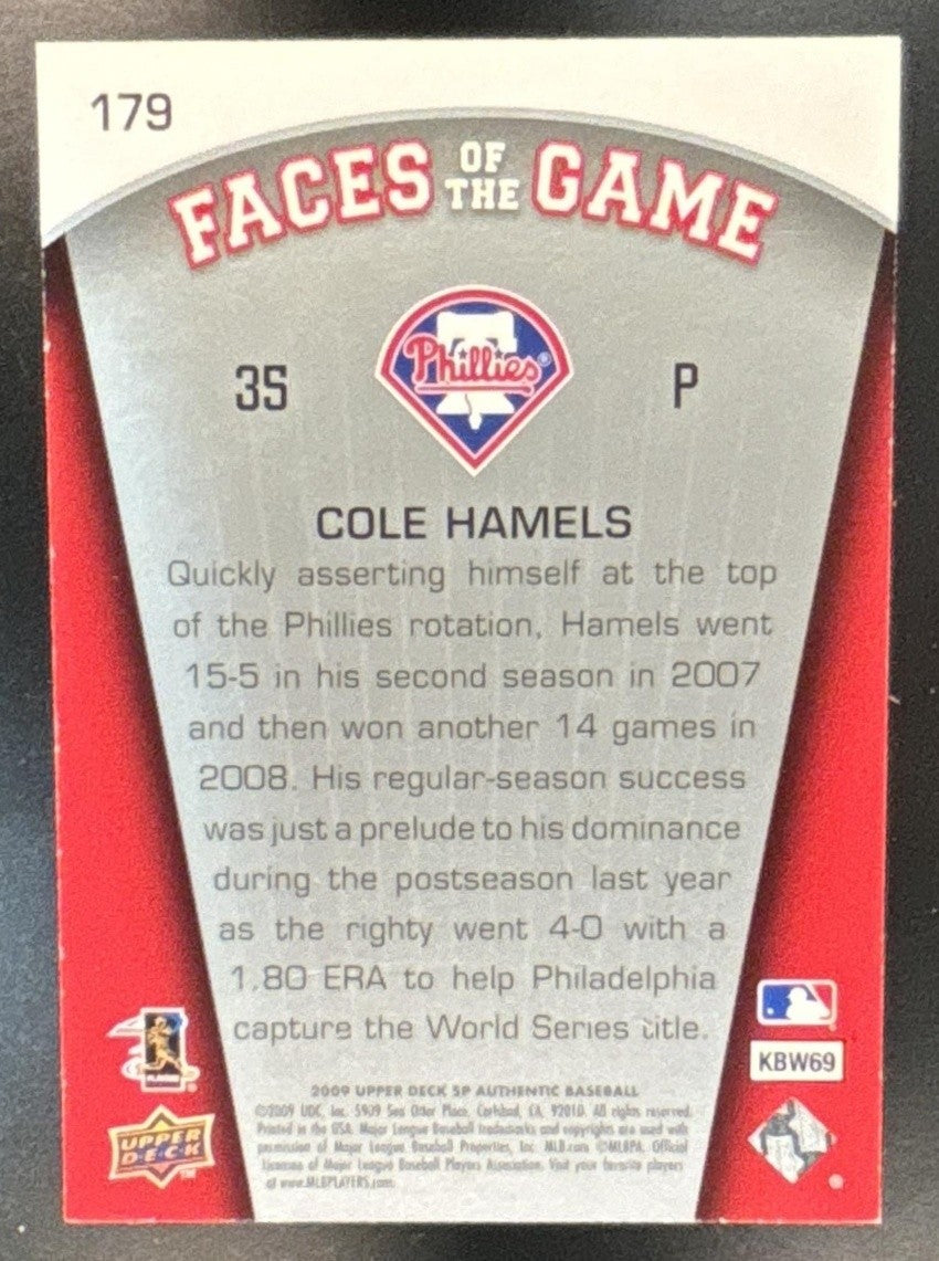 2009 SP Authentic Cole Hamels Gold /299 #179 Philadelphia Phillies - Sports Cards