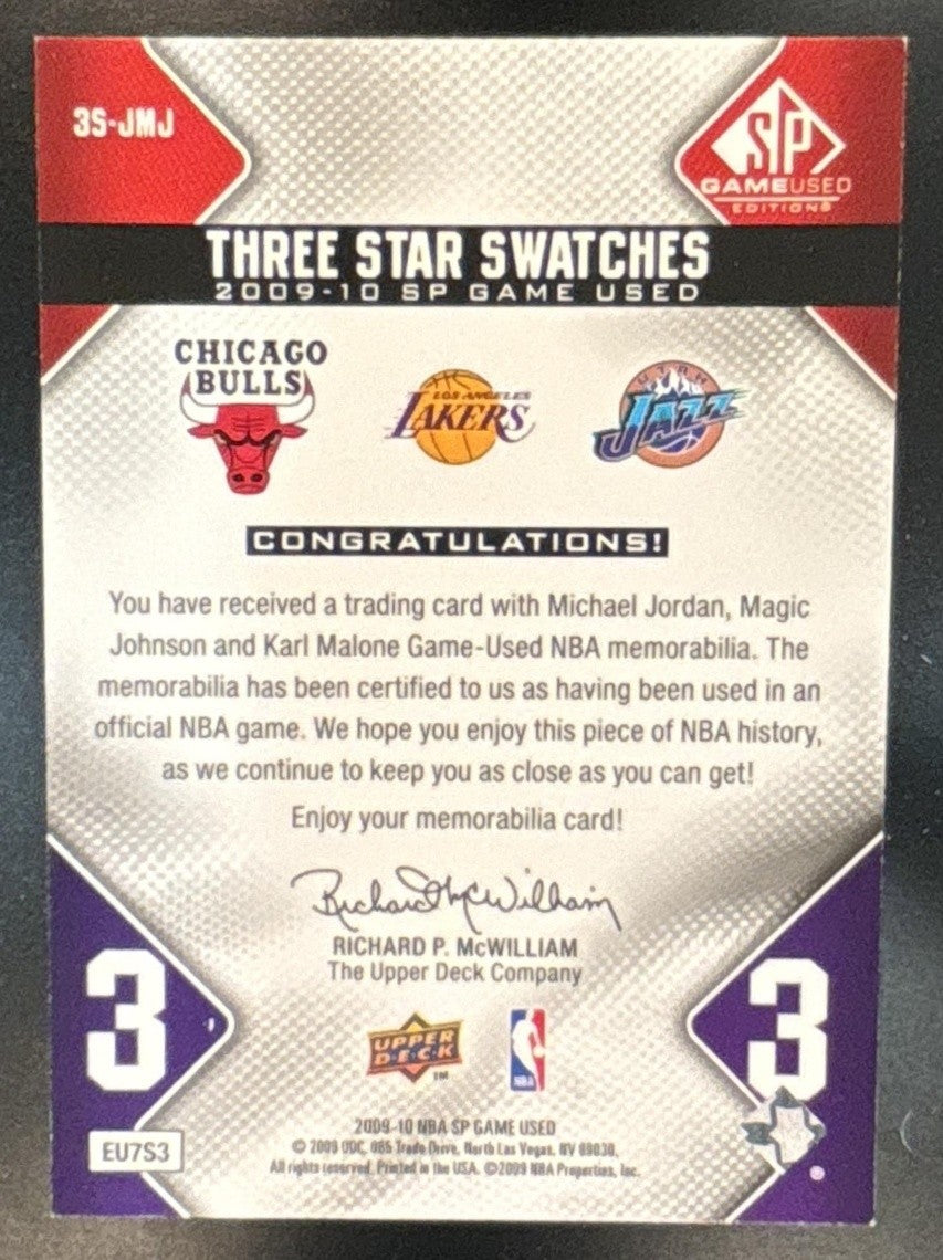 2009 SP Game Used Michael Jordan Magic Johnson Karl Malone 3 Star Swatches /299 - Sports Cards