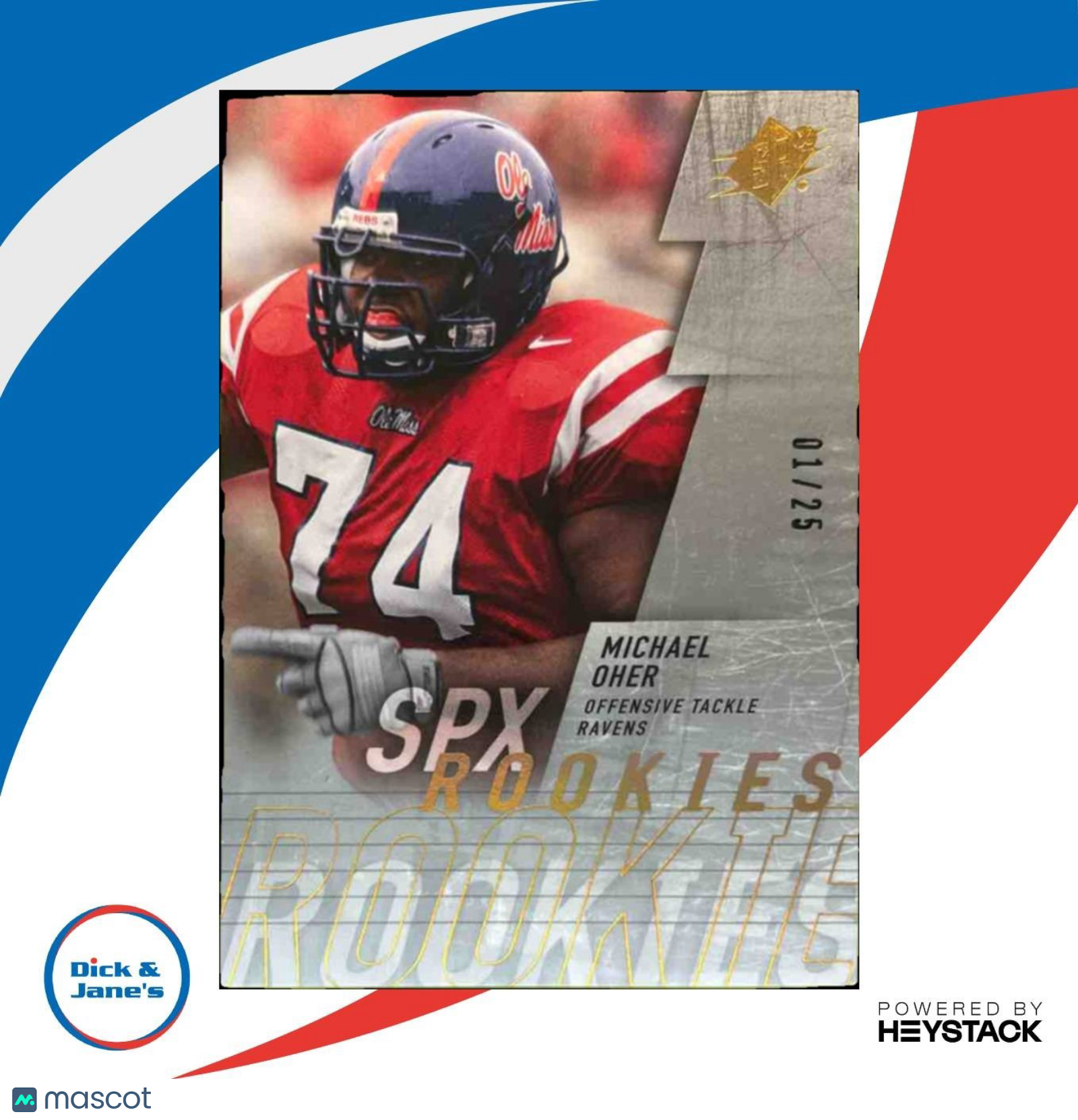 2009 SPx Michael Oher Rookies Gold Holofoil /25 #210 RC Baltimore Ravens - Sports Cards