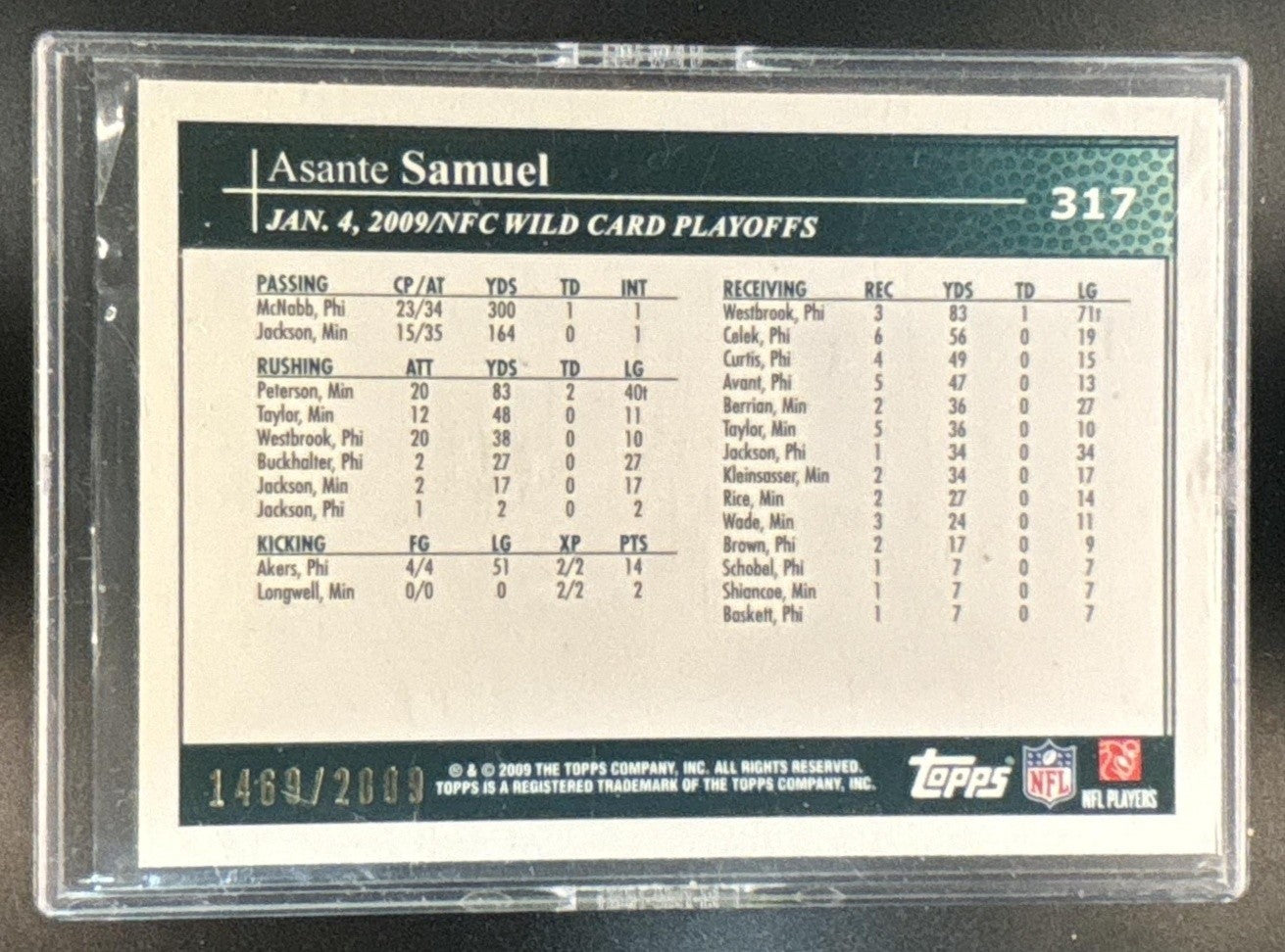 2009 Topps Asante Samuel Gold /2009 #317 Philadelphia Eagles - Sports Cards