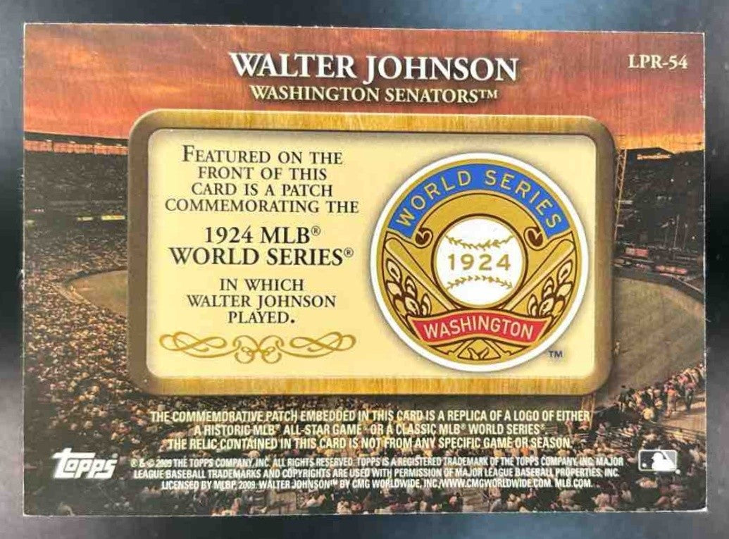 2009 Topps Walter Johnson 1924 World Series Legends Commemorative Patch Senators - Sports Cards