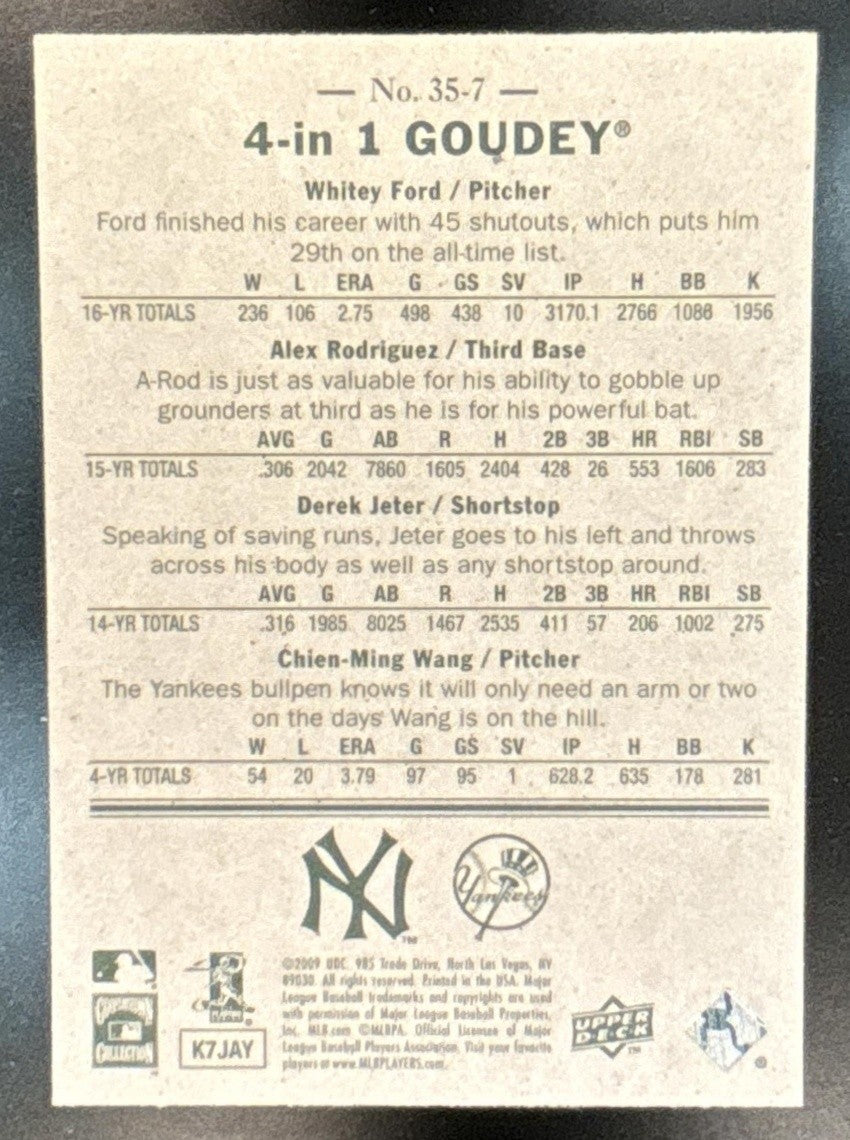 2009 UD Goudey Whitey Ford Alex Rodriguez Derek Jeter Chien-Ming Wang 4 in 1 Red - Sports Cards