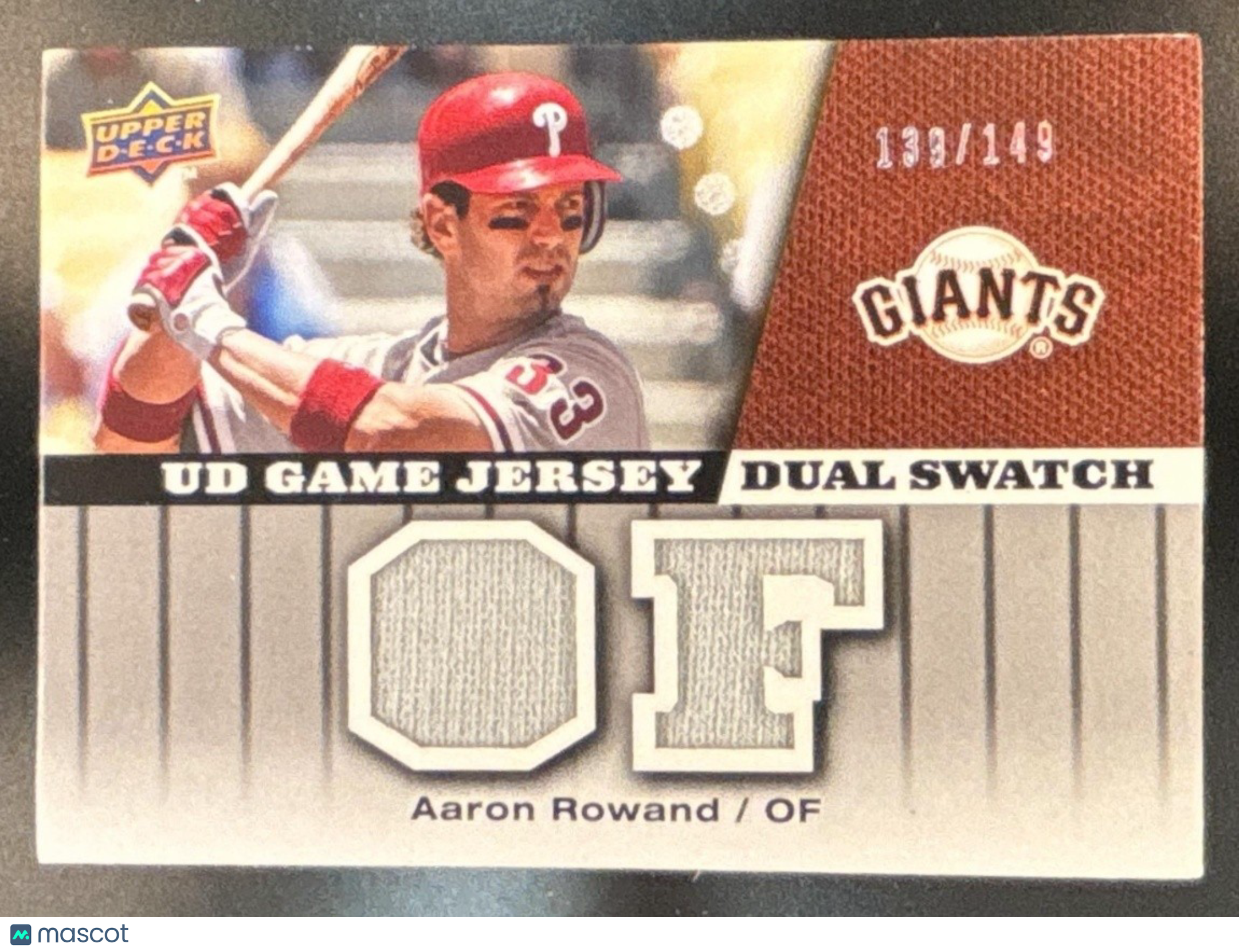 2009 Upper Deck Aaron Rowand UD Game Jersey Dual /149 MEM San Francisco Giants - Sports Cards