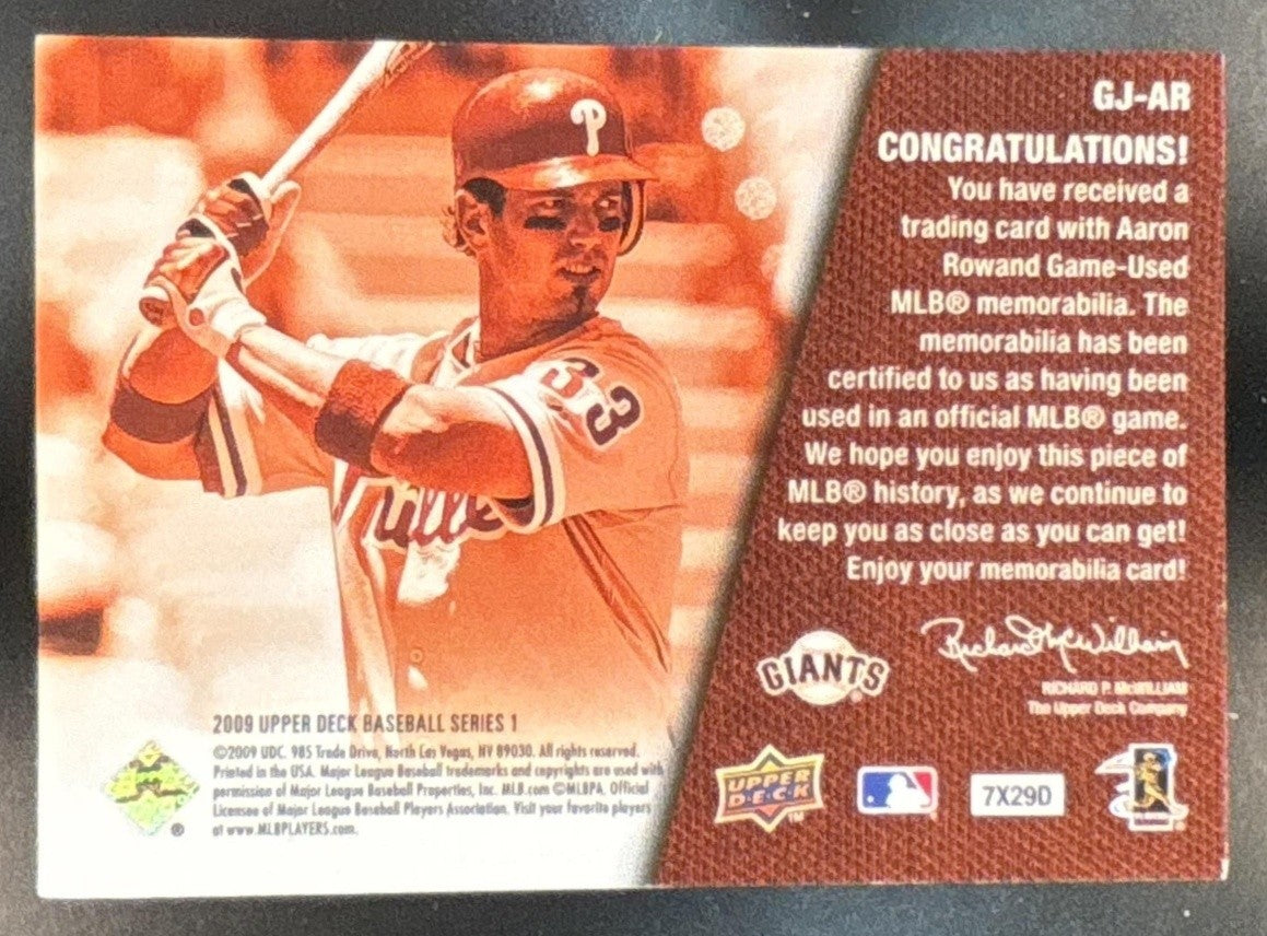 2009 Upper Deck Aaron Rowand UD Game Jersey Dual /149 MEM San Francisco Giants - Sports Cards