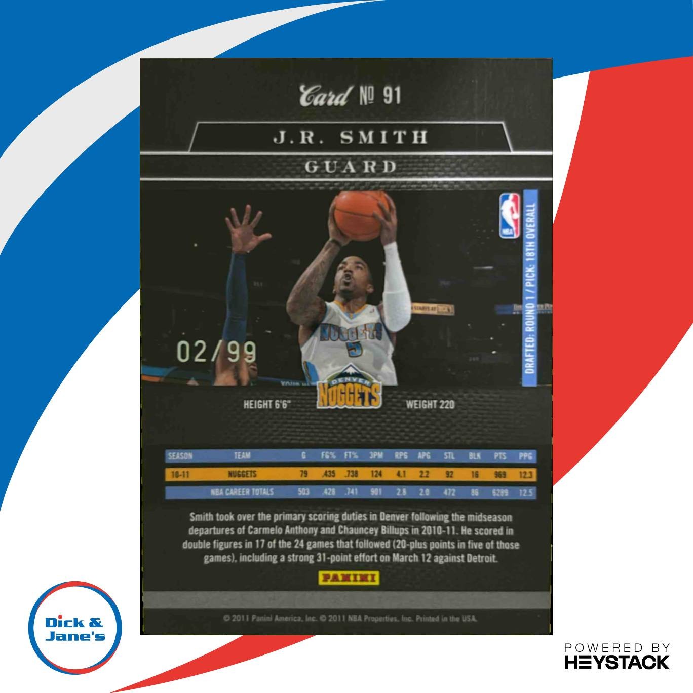 2010-11 Panini Elite Black Box J.R. Smith Status /99 #91 Denver Nuggets - Sports Cards