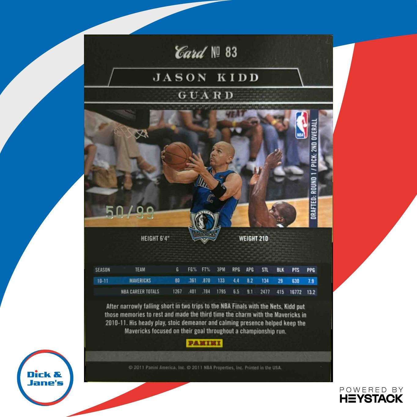2010-11 Panini Elite Black Box Jason Kidd Status /99 #83 Dallas Mavericks - Sports Cards
