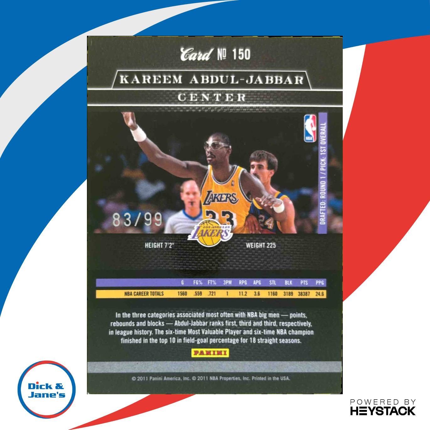 2010-11 Panini Elite Black Box Kareem Abdul-Jabbar /99 #150 Los Angeles Lakers - Sports Cards