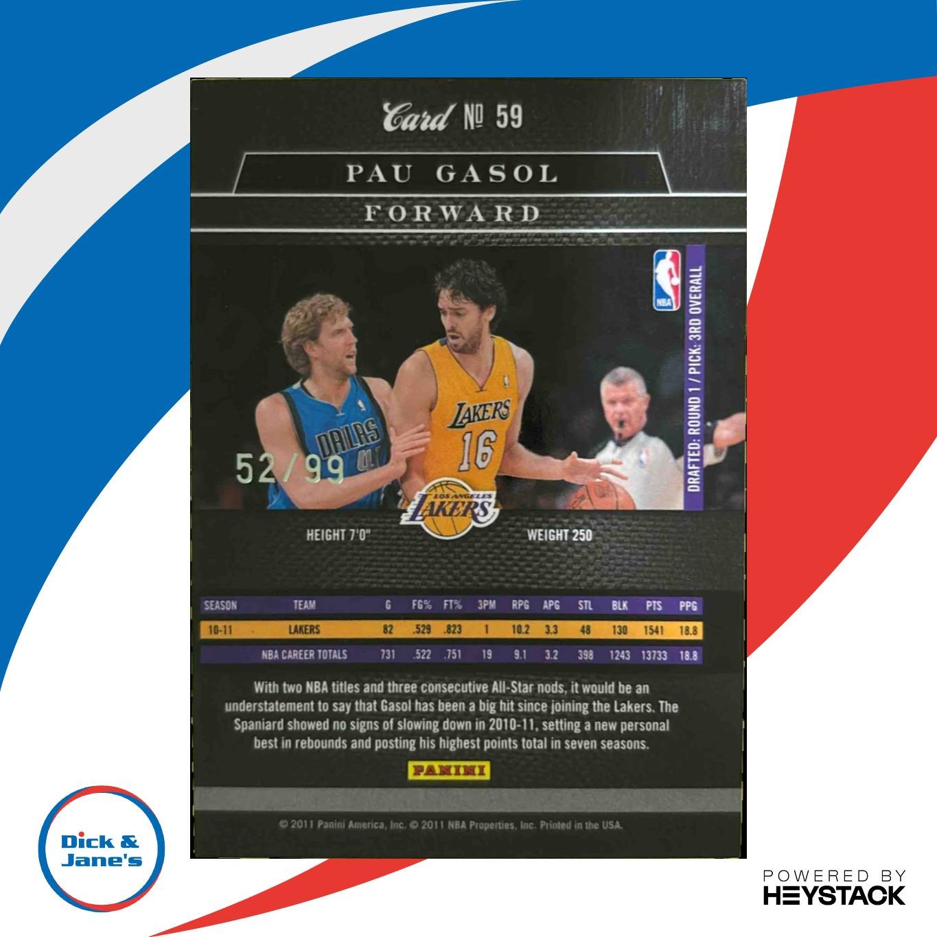 2010-11 Panini Elite Black Box Pau Gasol Status /99 #59 Los Angeles Lakers - Sports Cards