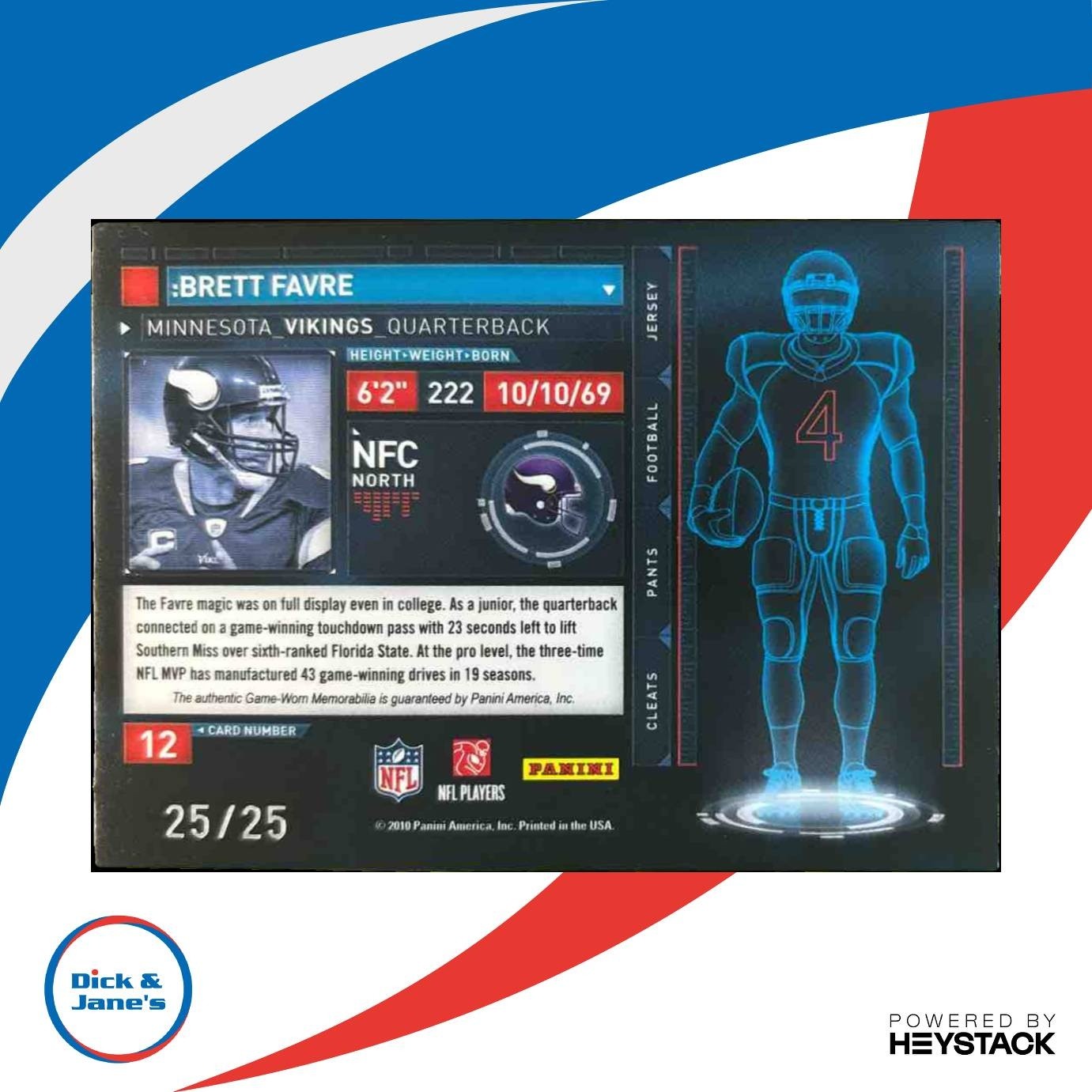 2010 Absolute Memorabilia Brett Favre Tools of Trade Double Material /25 Vikings - Sports Cards