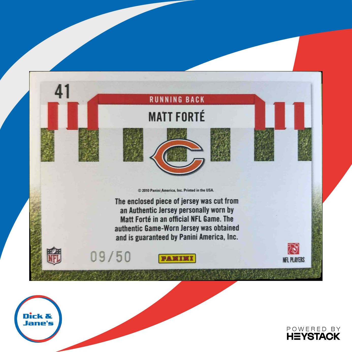 2010 Donruss Elite Matt Forte Down and Distance Patch JSY Red Zone Prime 5/50 - Sports Cards