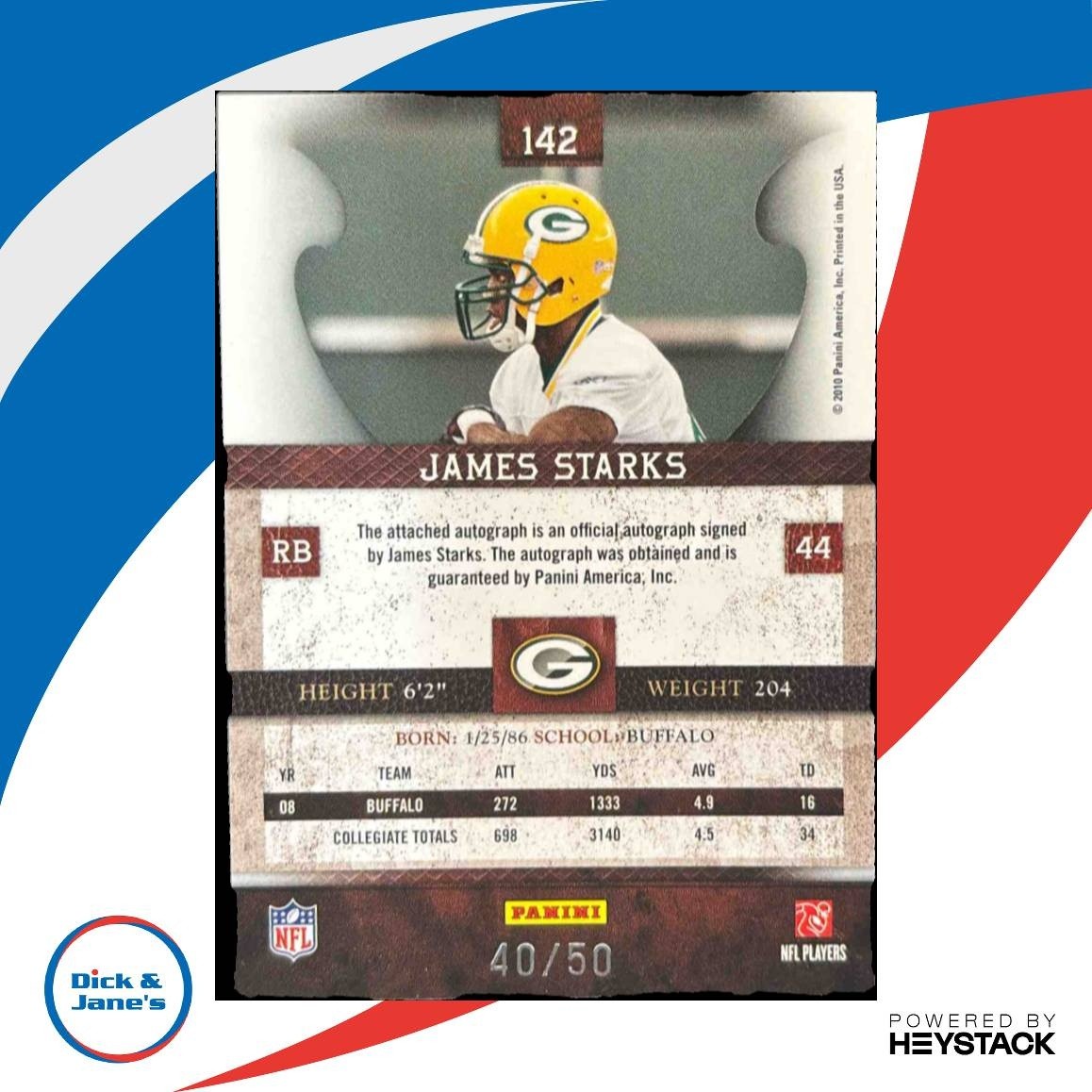 2010 Panini Plates & Patches James Starks Signatures Silver /50 RC Auto Packers - Sports Cards