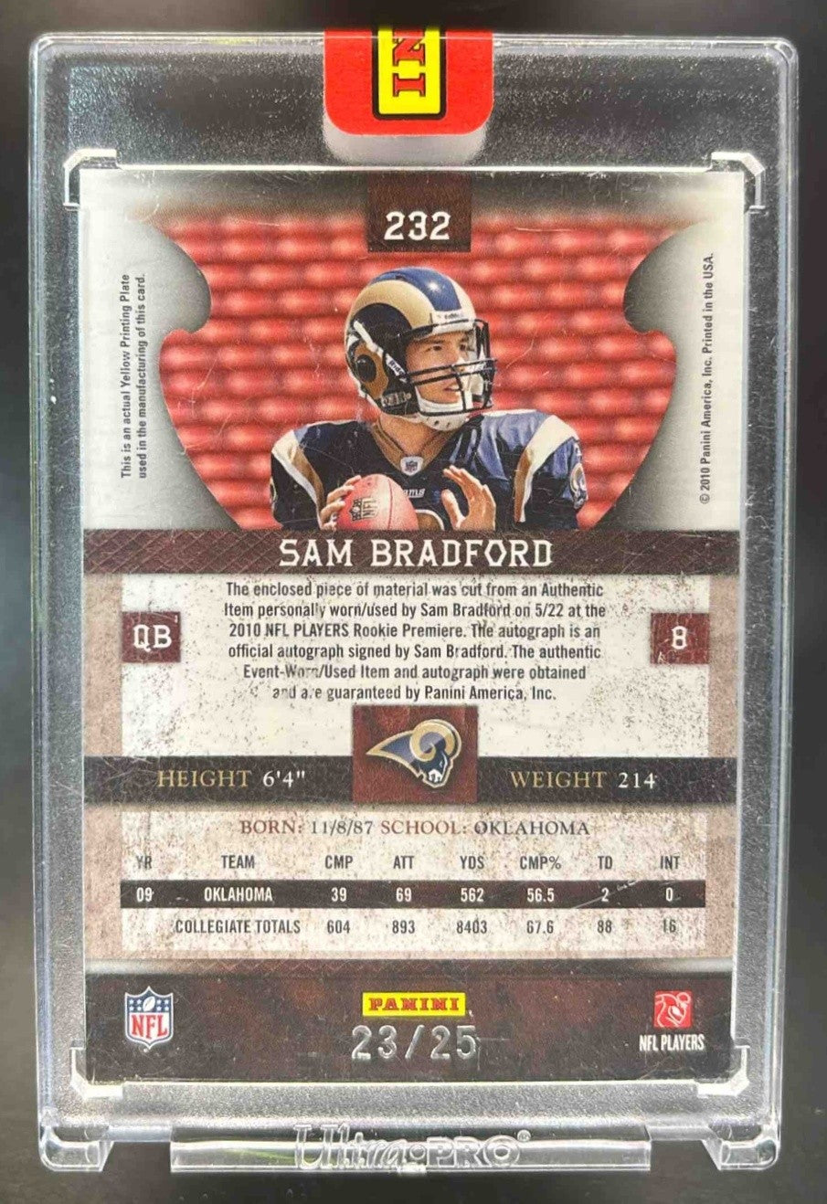 2010 Plates and Patches (Patch Auto) Sam Bradford /25 RAMS (sealed) - Sports Cards