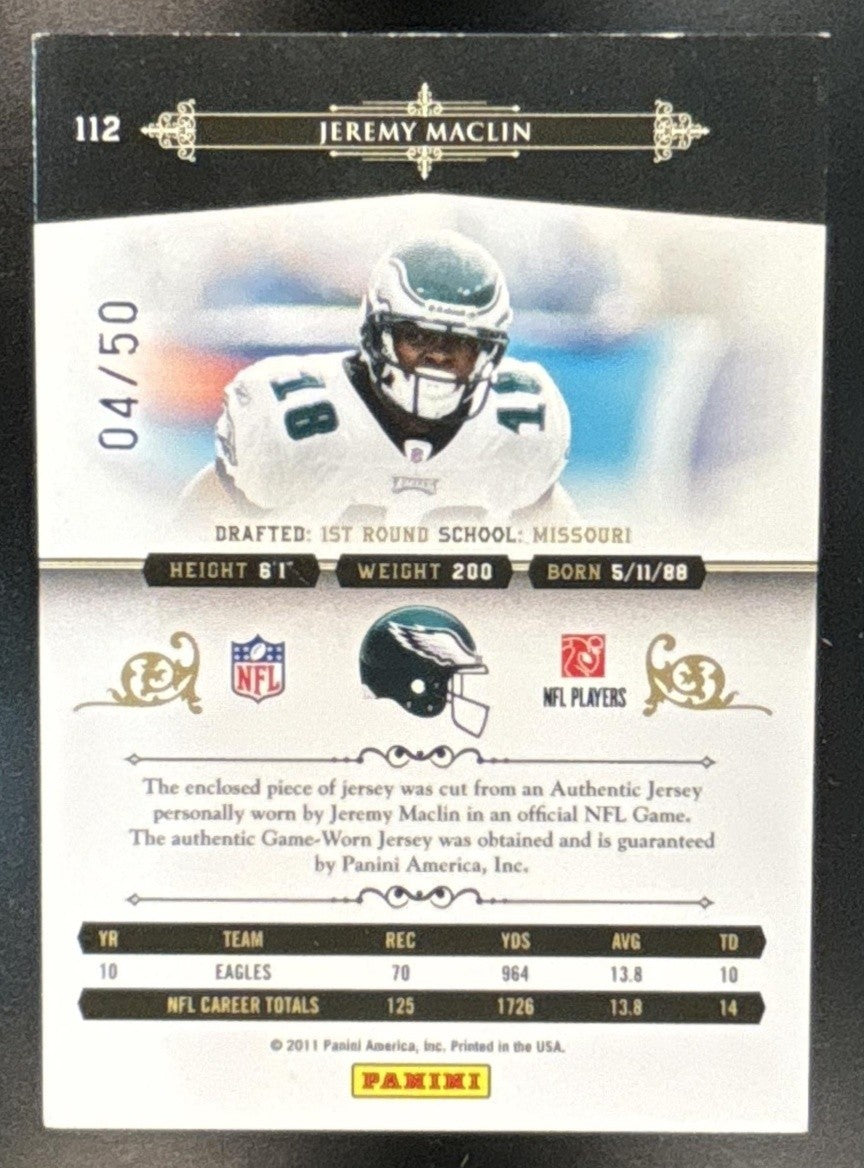 2010 Playoff National Treasures Jeremy Maclin Century Materials /50 MEM Eagles - Sports Cards