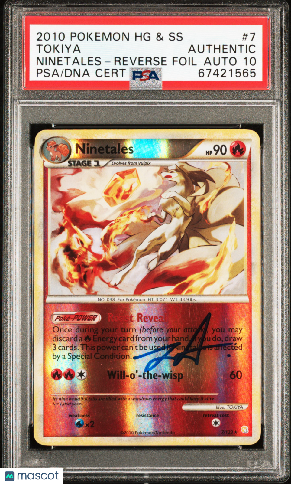 2010 Pokemon Heartgold & Soulsilver Ninetales Reverse Foil #7 PSA Auth Auto 10 - Graded TCG/CCG