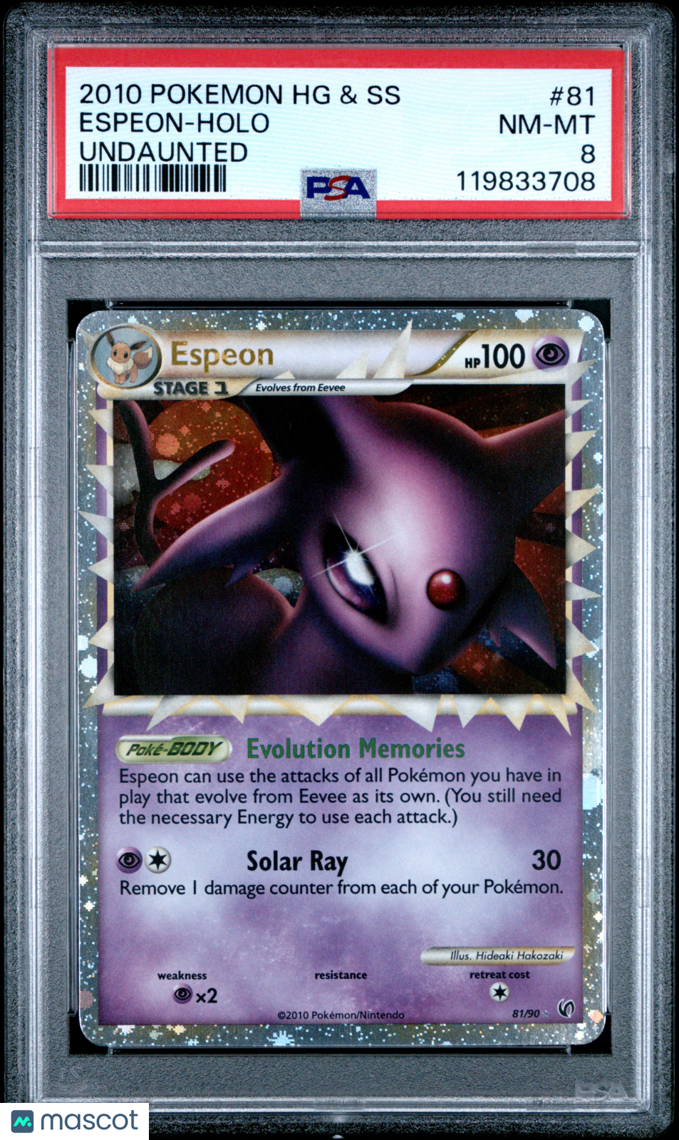2010 Pokemon Heartgold & Soulsilver Undaunted Espeon #81 Holo PSA 8 - Graded TCG/CCG